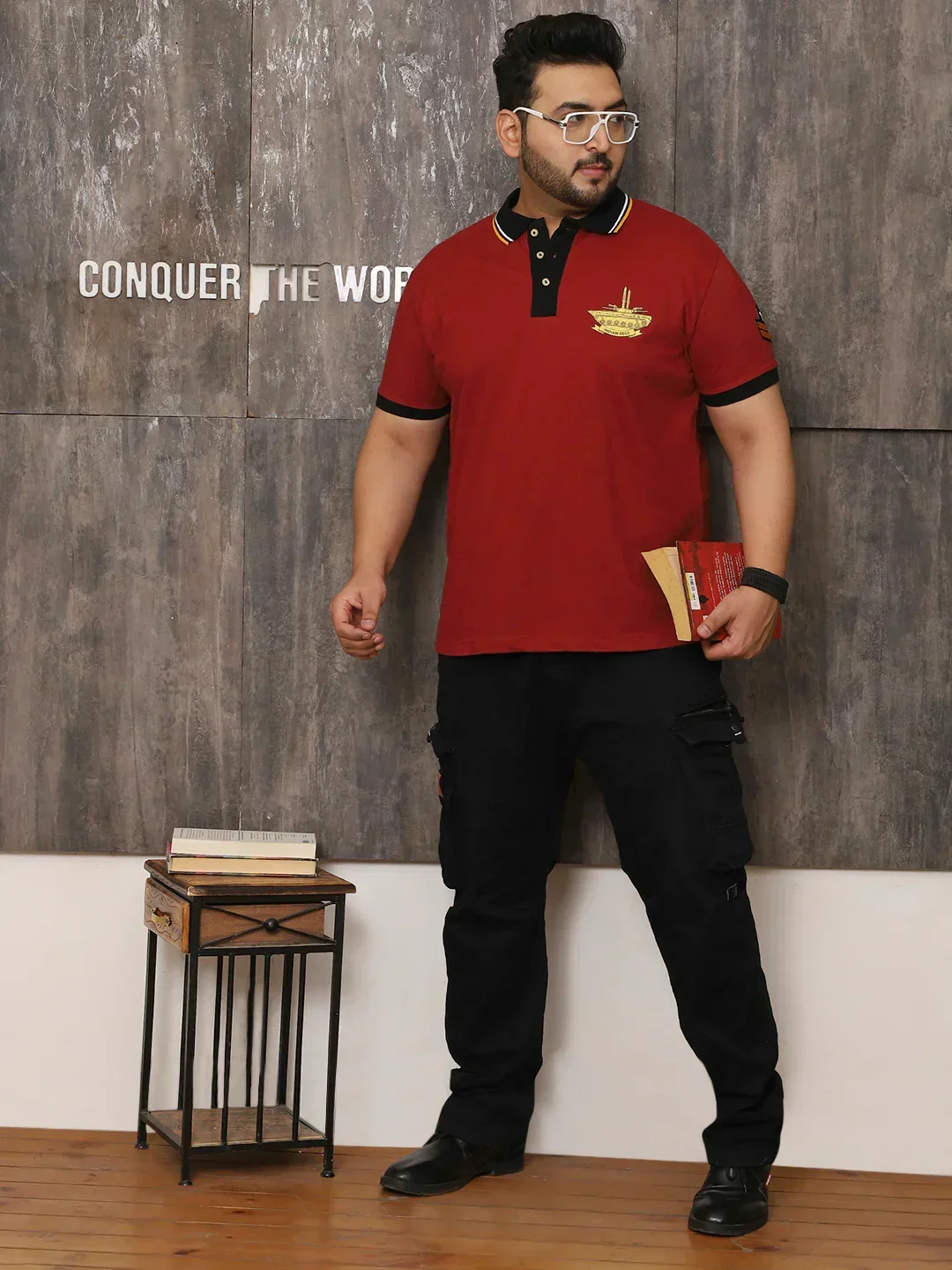 Men Plus Size Surreal Solid Red Polo Tshirt - Image 8