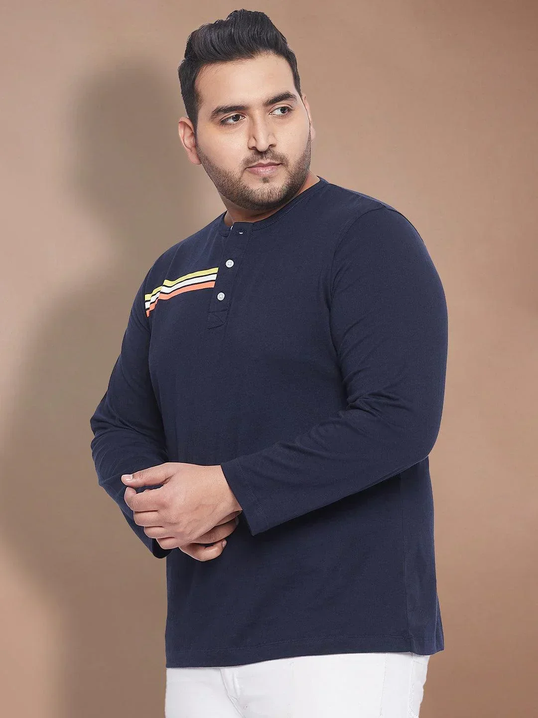 Men Plus Size Tackly Solid Henley Tshirt - Image 3