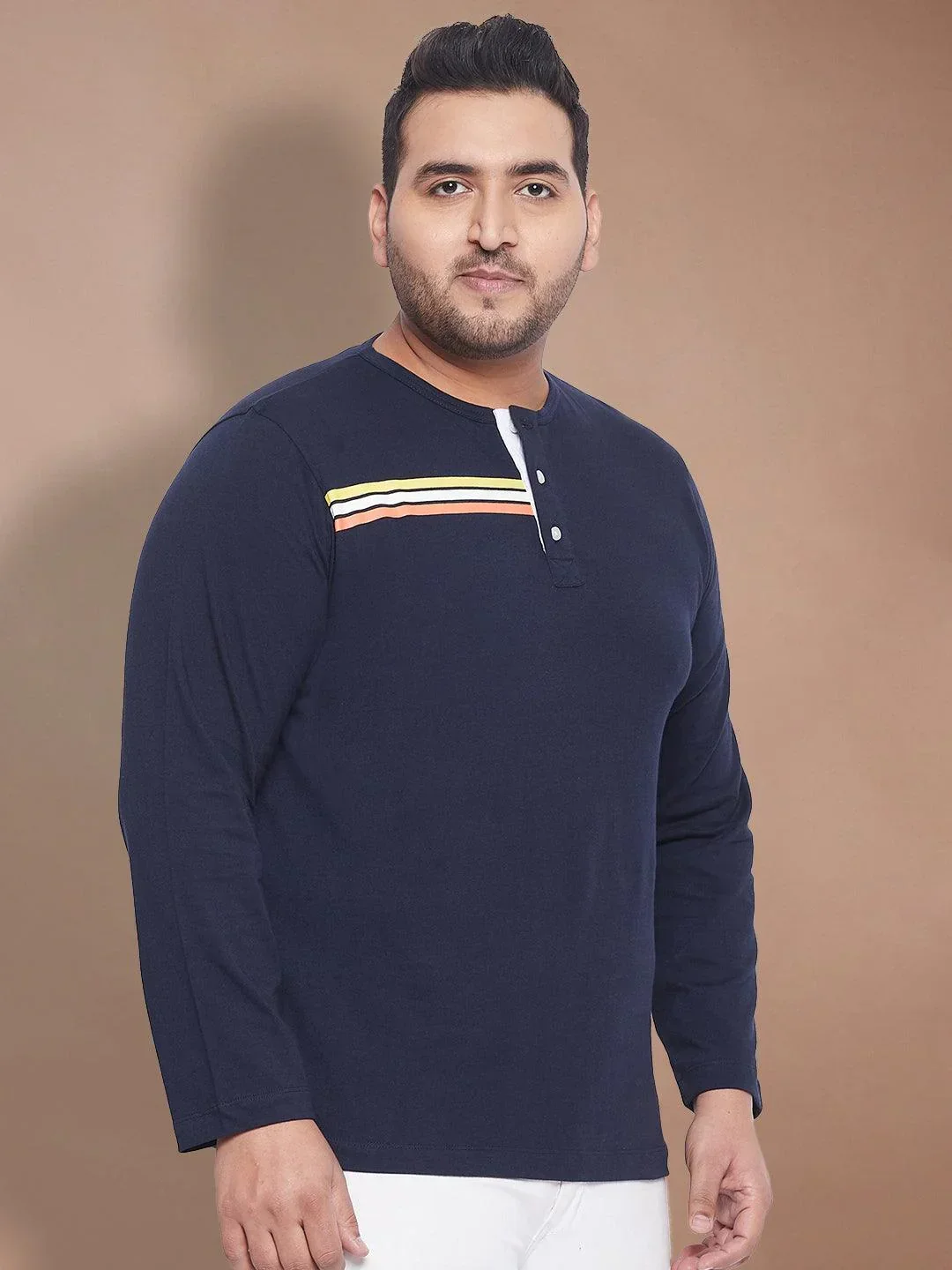 Men Plus Size Tackly Solid Henley Tshirt - Image 4