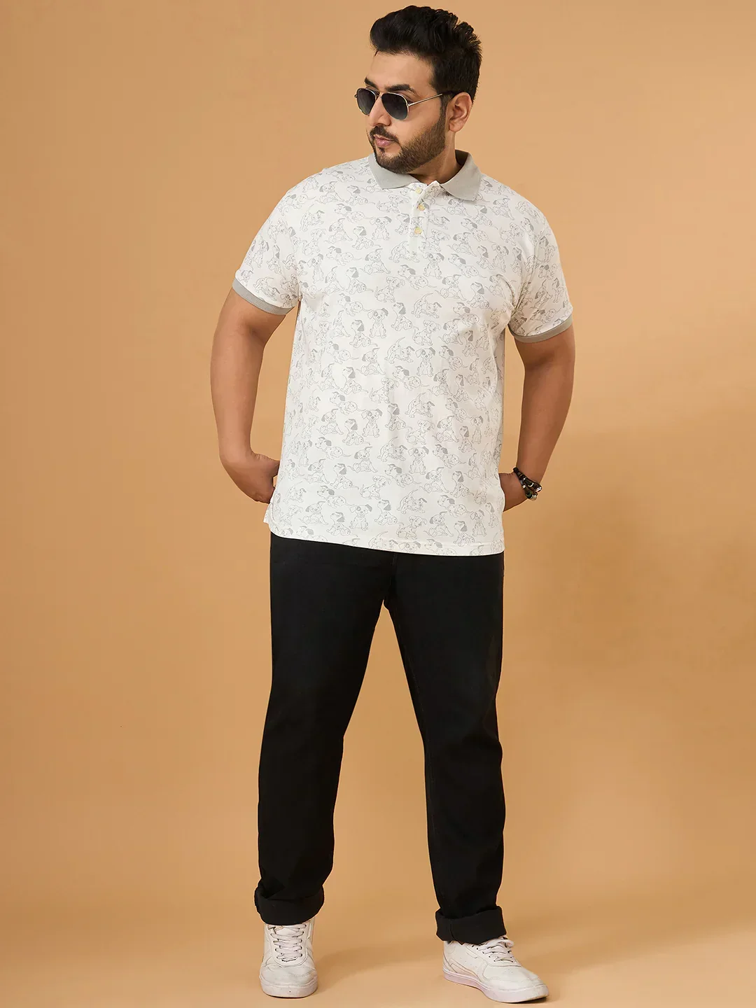 Men Plus Size Tails White Printed Polo Tshirt - Image 2