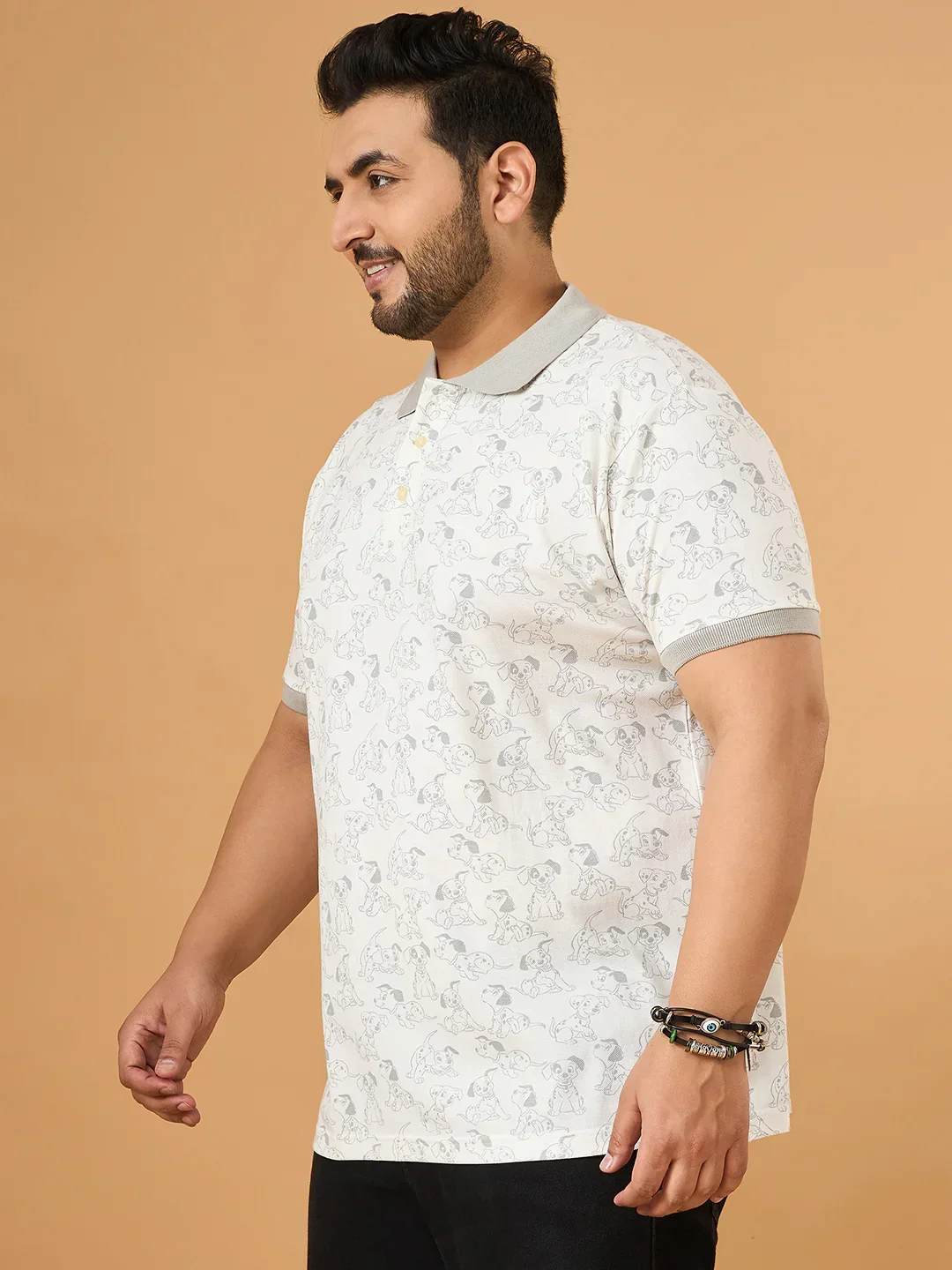 Men Plus Size Tails White Printed Polo Tshirt - Image 3