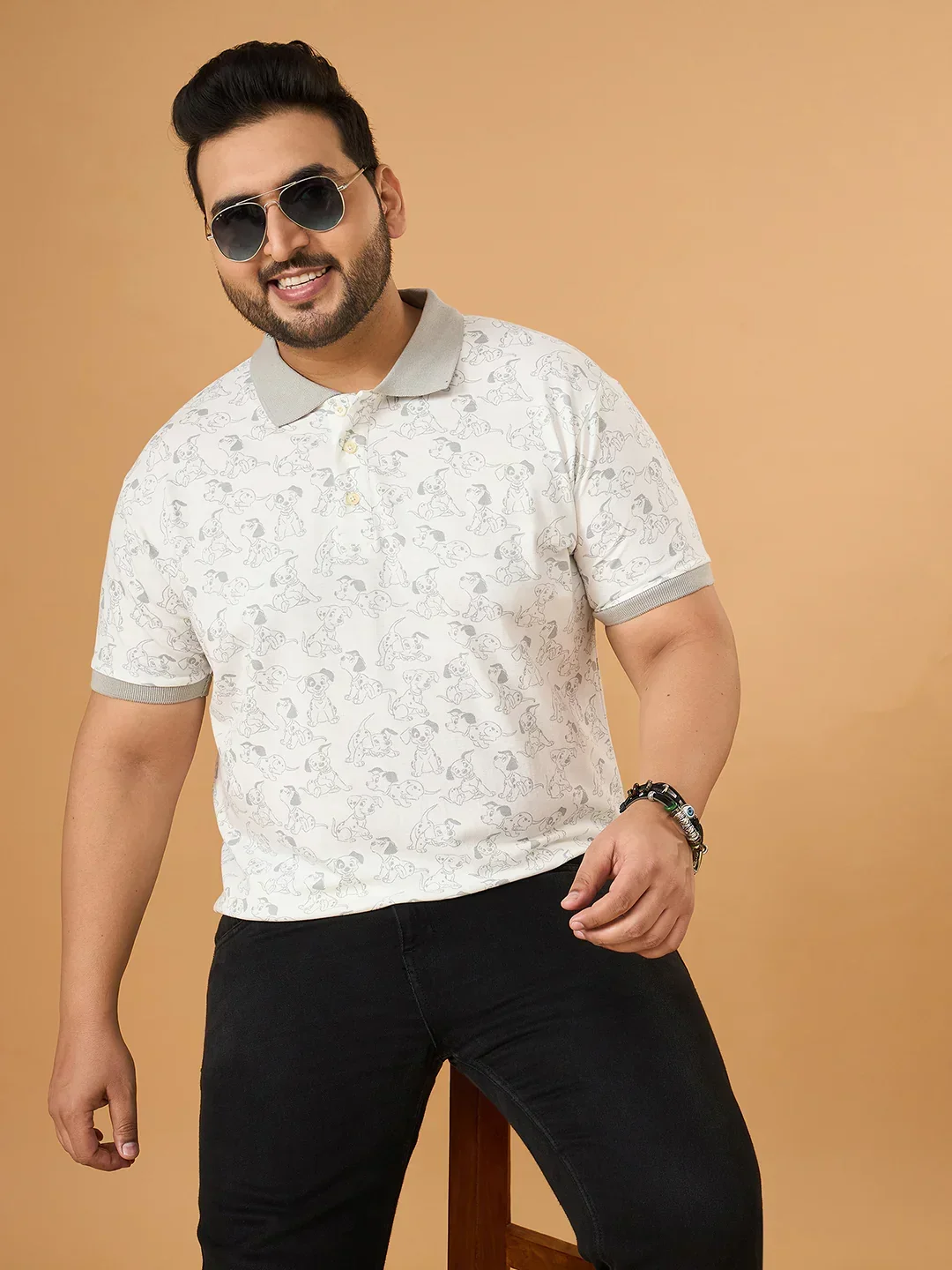 Men Plus Size Tails White Printed Polo Tshirt - Image 7