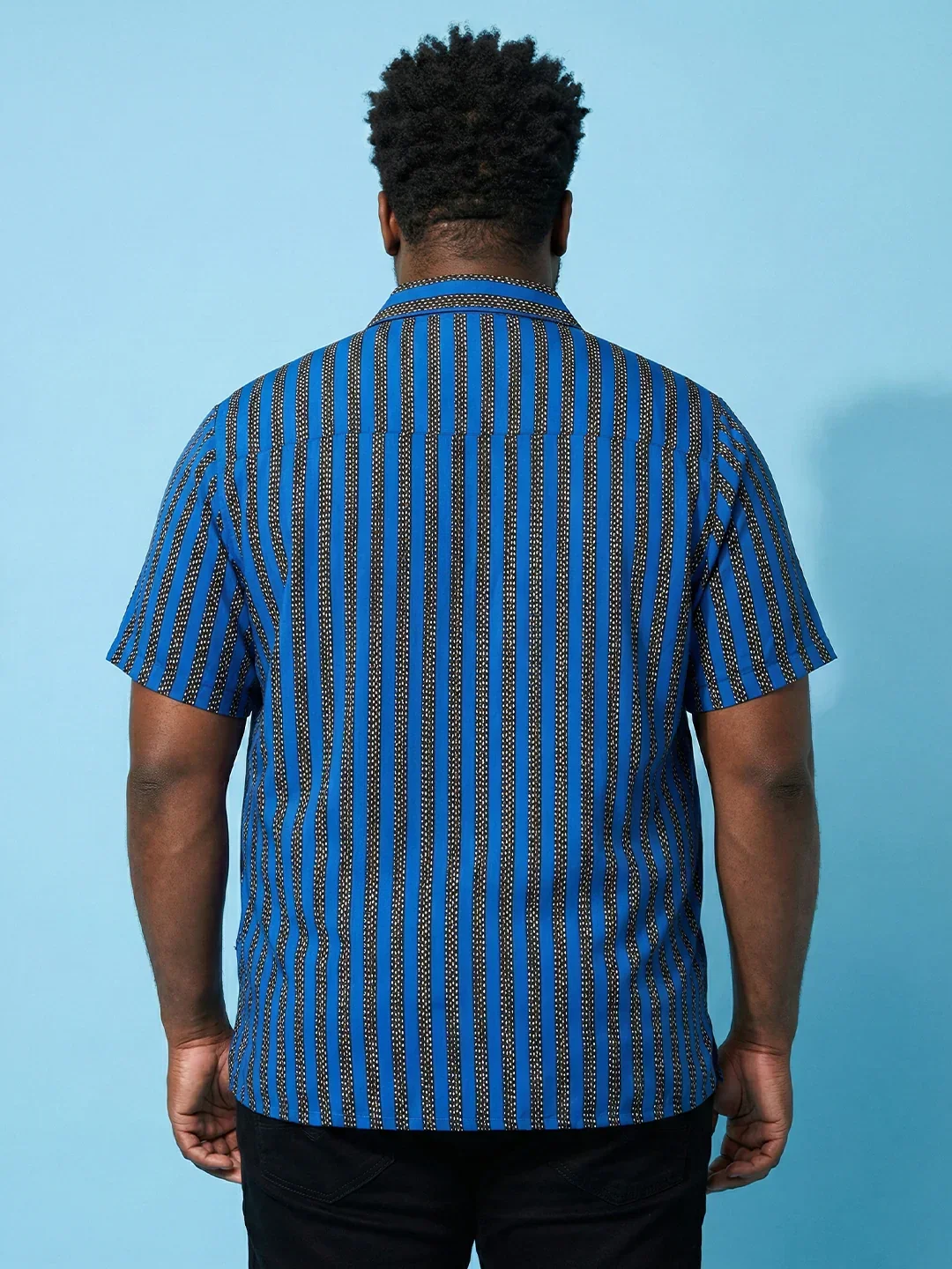 Men Plus Size Takeline Blue Striped Casual Shirt - Image 5