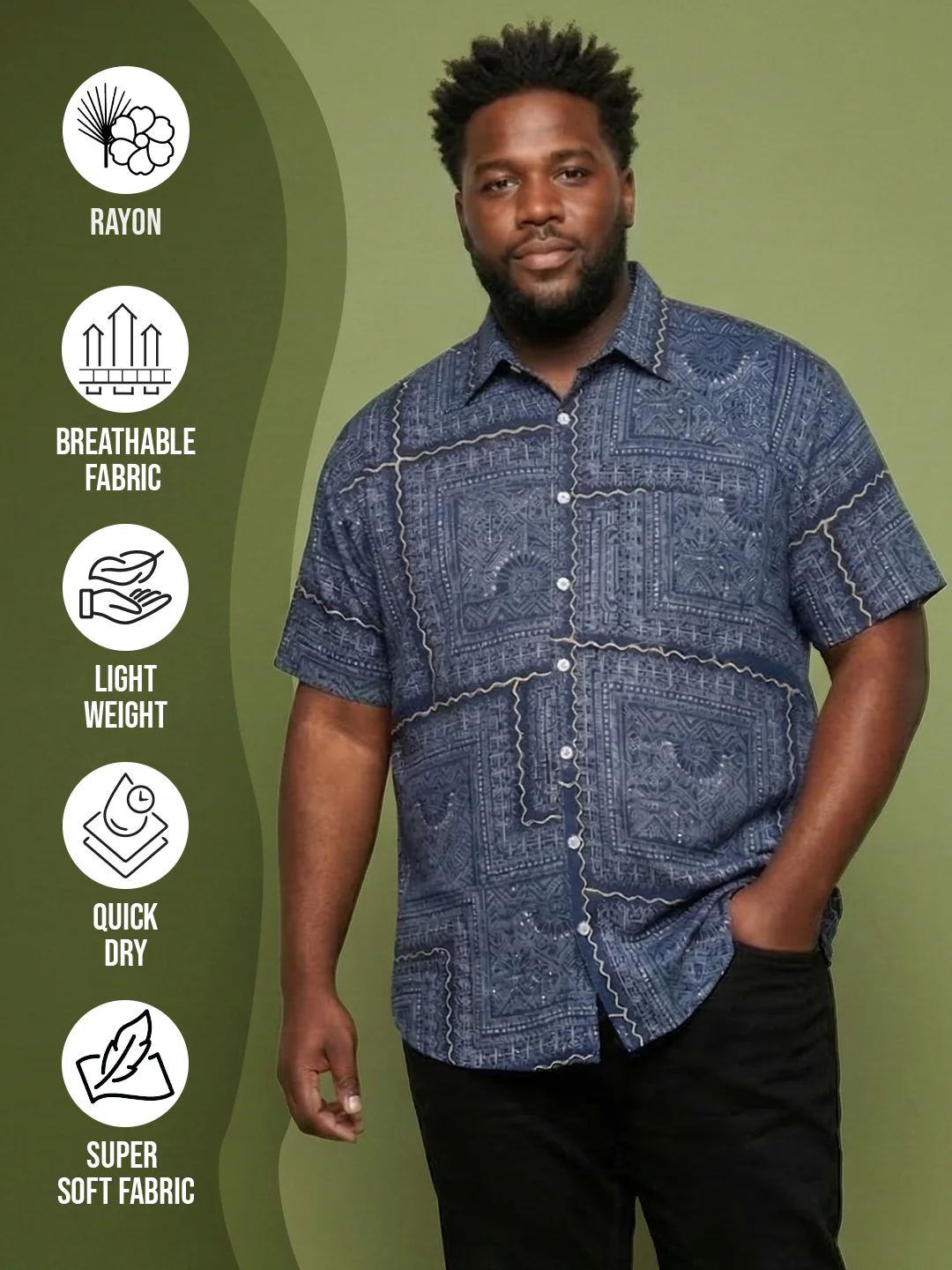 Men Plus Size Talisman Multicolor Printed Casual Shirt - Image 2
