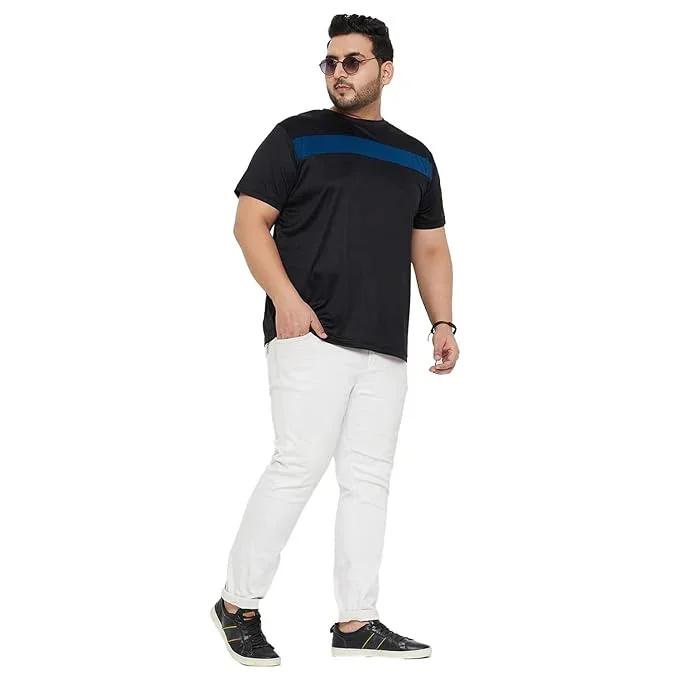 Men Plus Size Tango Black Colorblock Round Neck Tshirt - Image 2