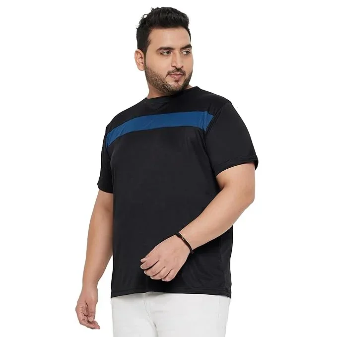 Men Plus Size Tango Black Colorblock Round Neck Tshirt - Image 3