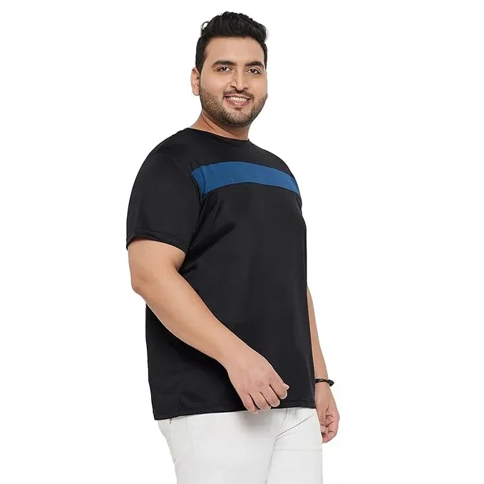 Men Plus Size Tango Black Colorblock Round Neck Tshirt - Image 4