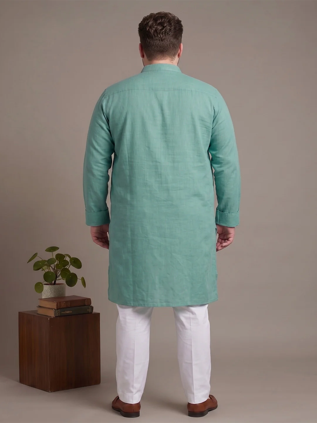 Men Plus Size Tejora Turquoise Solid Kurta - Image 3