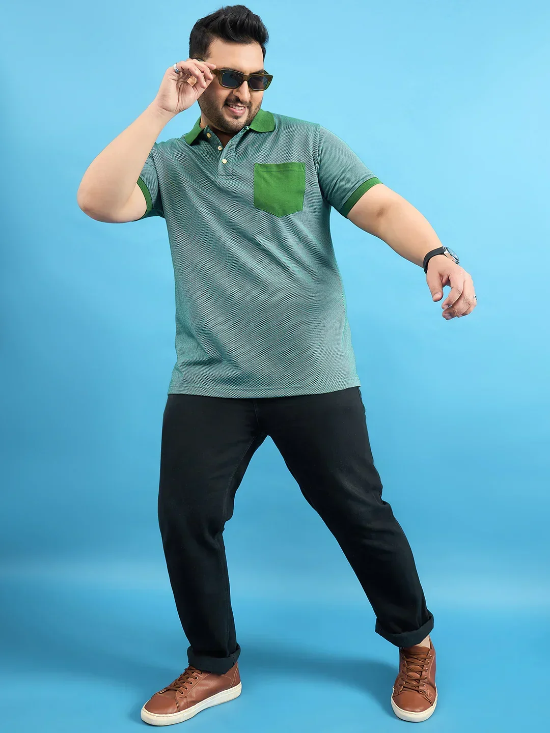Men Plus Size Tempo Bottle Green Solid Polo Tshirt - Image 3