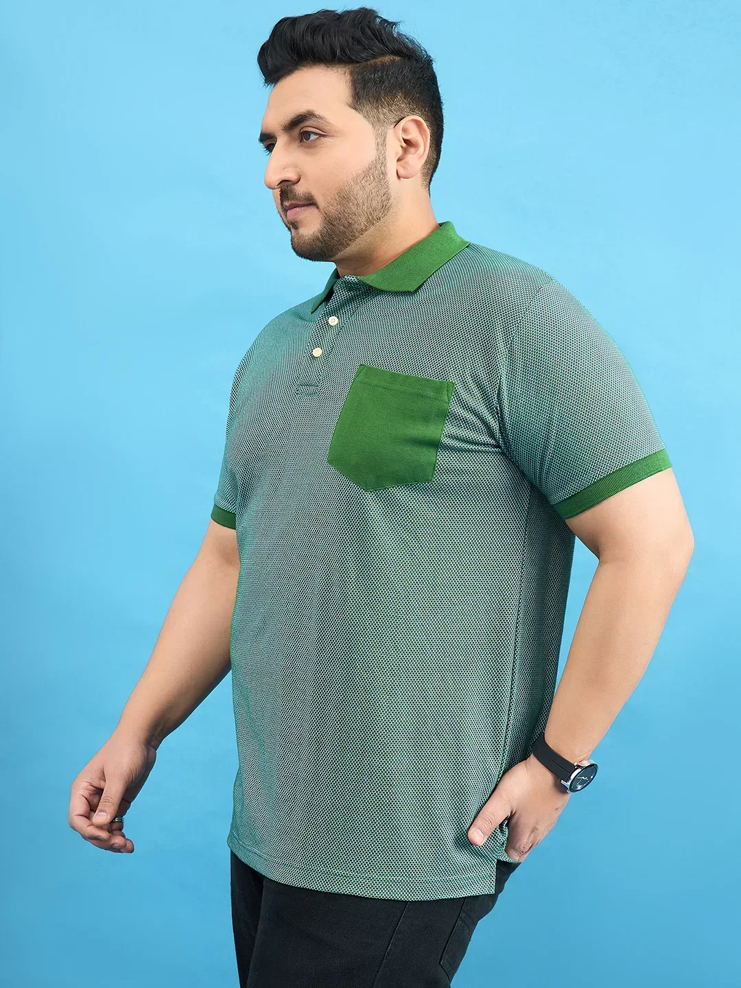 Men Plus Size Tempo Bottle Green Solid Polo Tshirt - Image 4