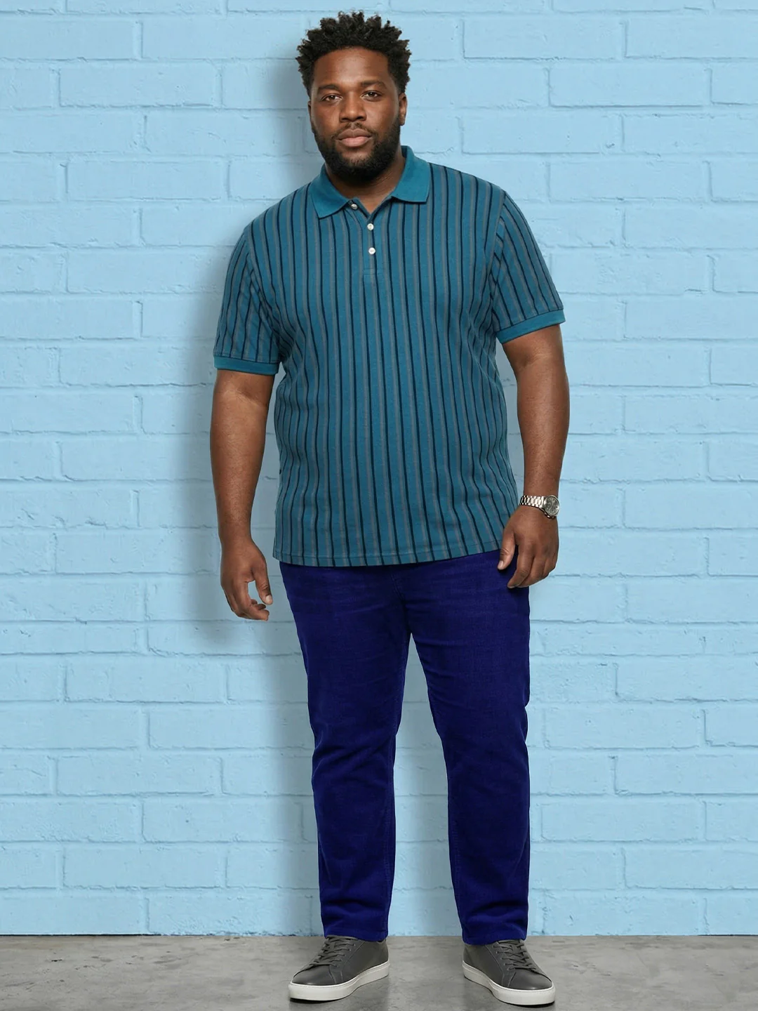Men Plus Size Tenebra Multi Striped Polo - Image 5