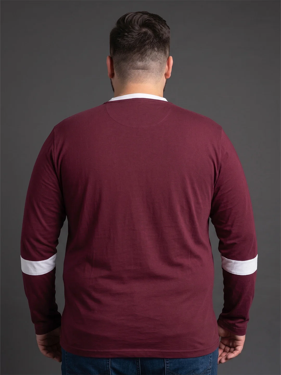 Men Plus Size Tenement Maroon Colorblock Henley - Image 3