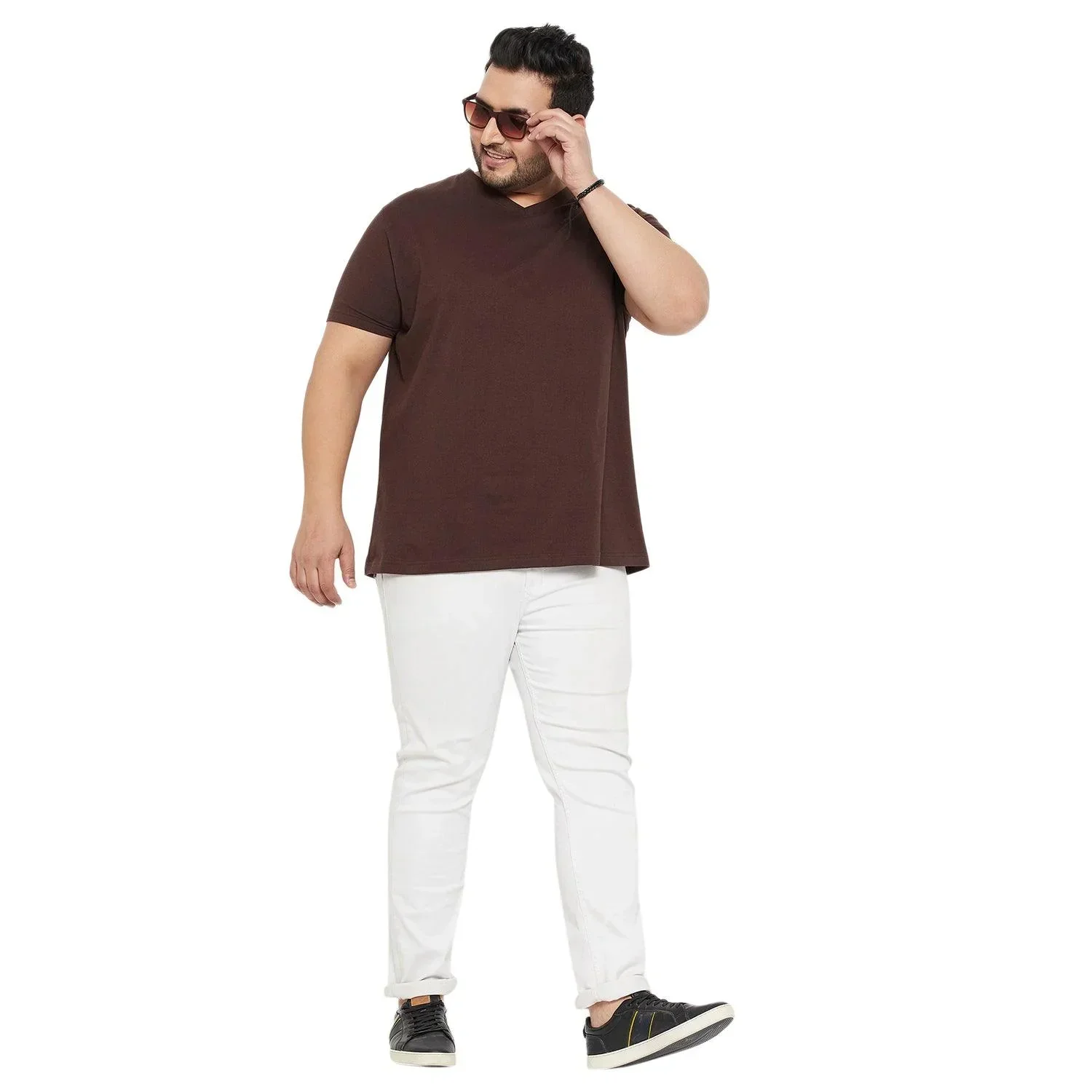 Men Plus Size Text Solid V-Neck Tshirt - Image 3