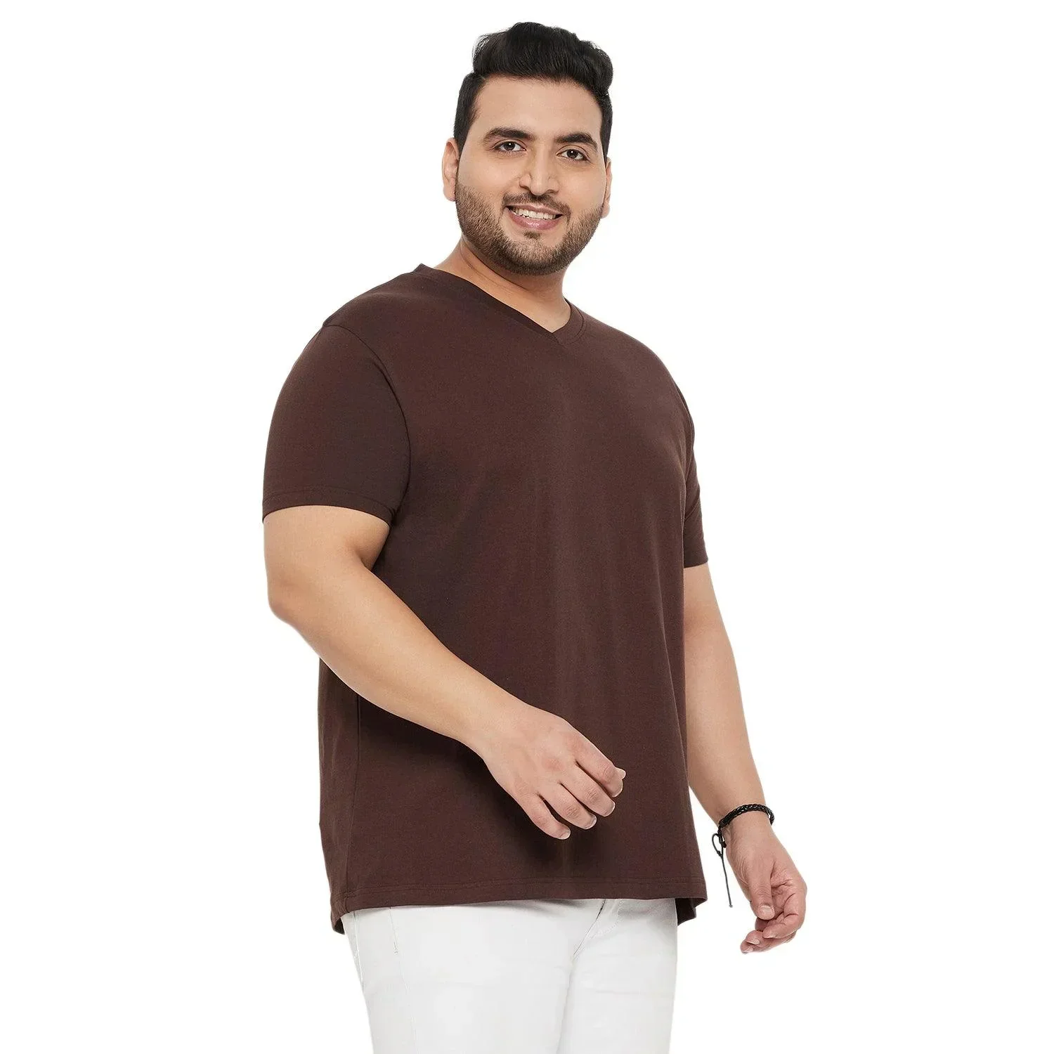 Men Plus Size Text Solid V-Neck Tshirt - Image 4