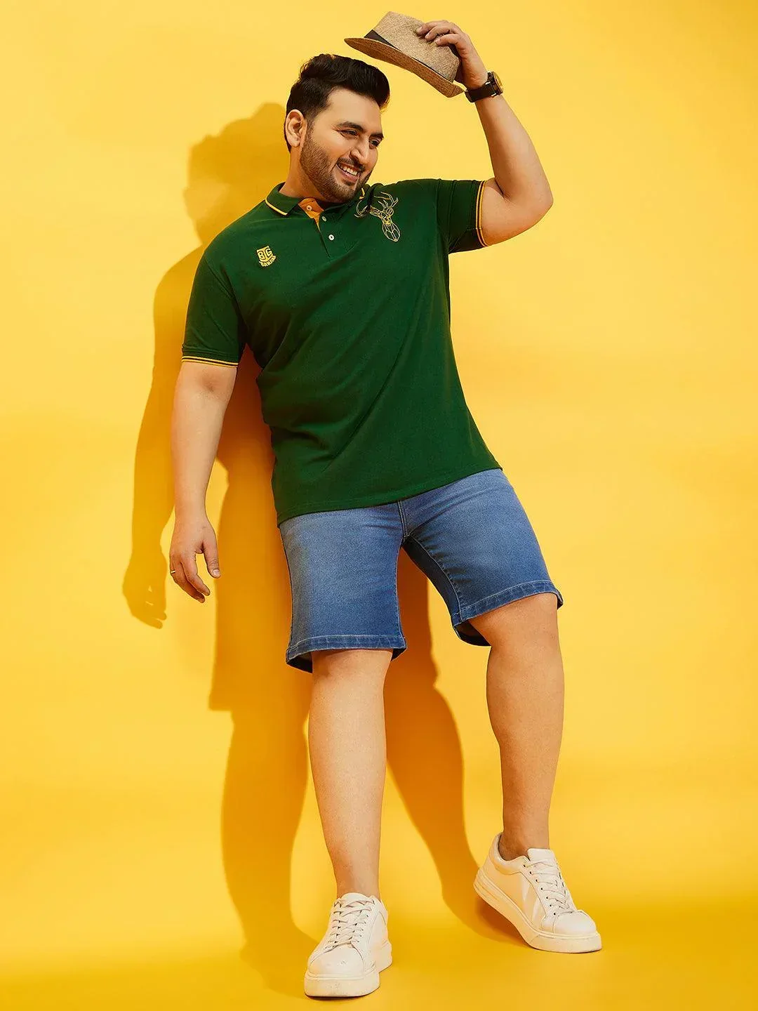 Men Plus Size Thom-Green Solid Polo Tshirt - Image 3
