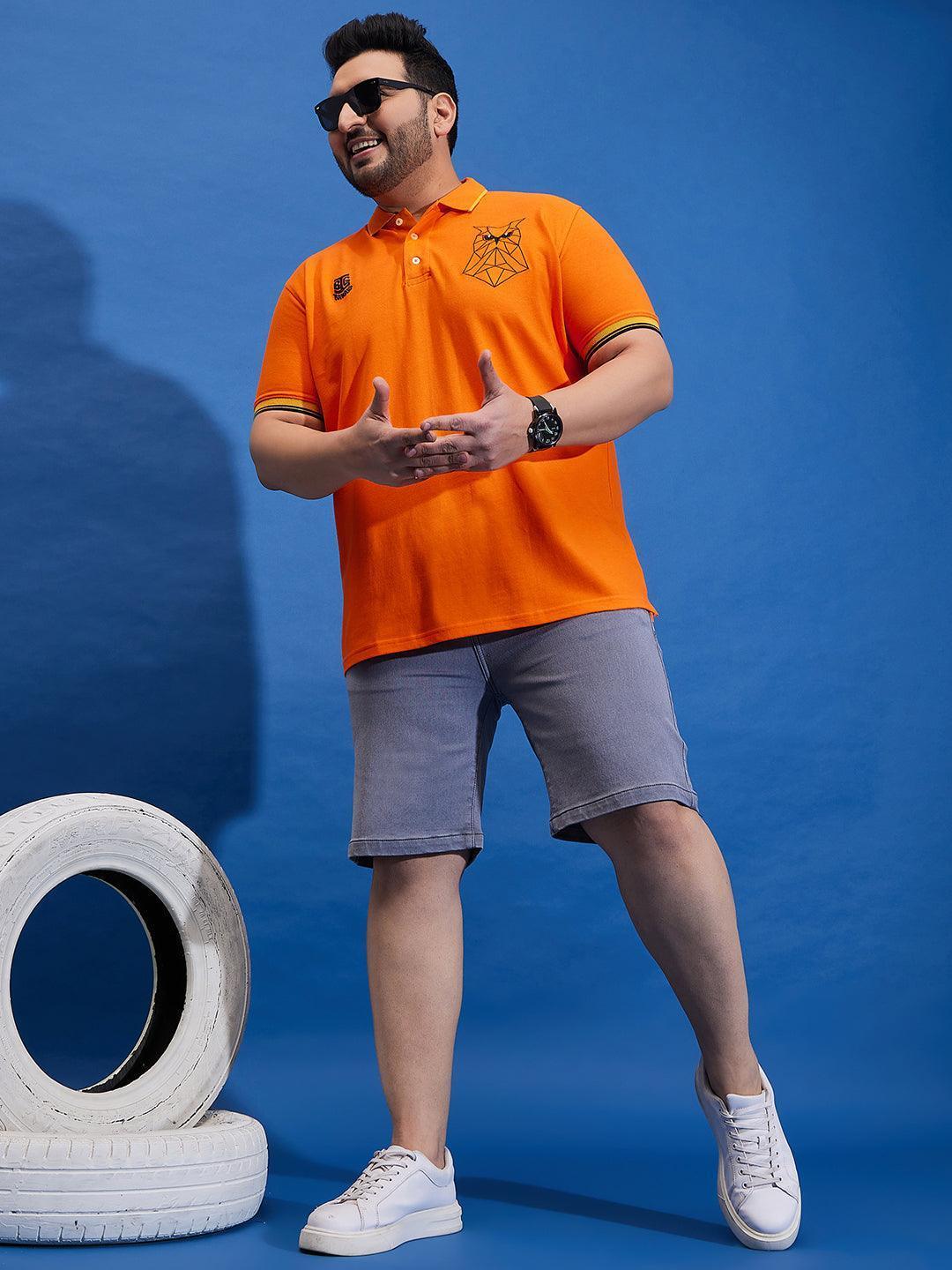 Men Plus Size Thom-Orange Solid Polo Tshirt - Image 3