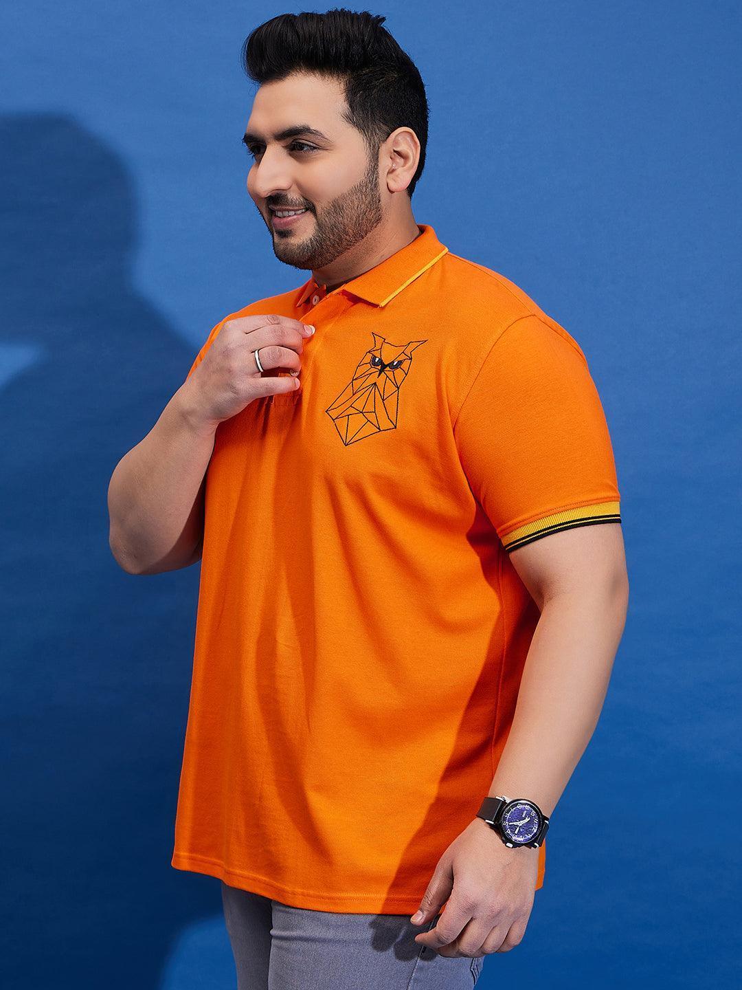 Men Plus Size Thom-Orange Solid Polo Tshirt - Image 4