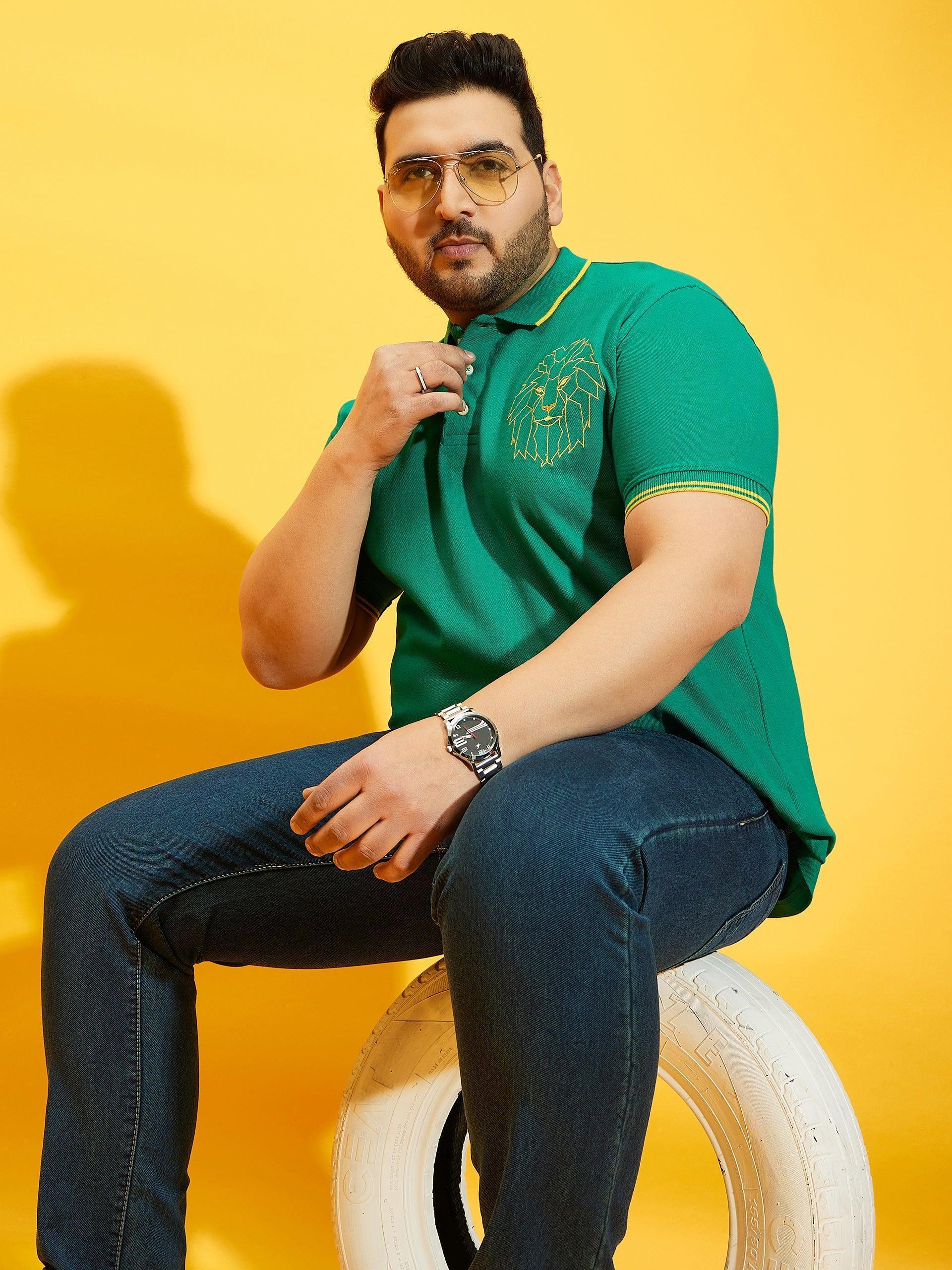 Men Plus Size Thom-Sea Green Solid Polo Tshirt - Image 6
