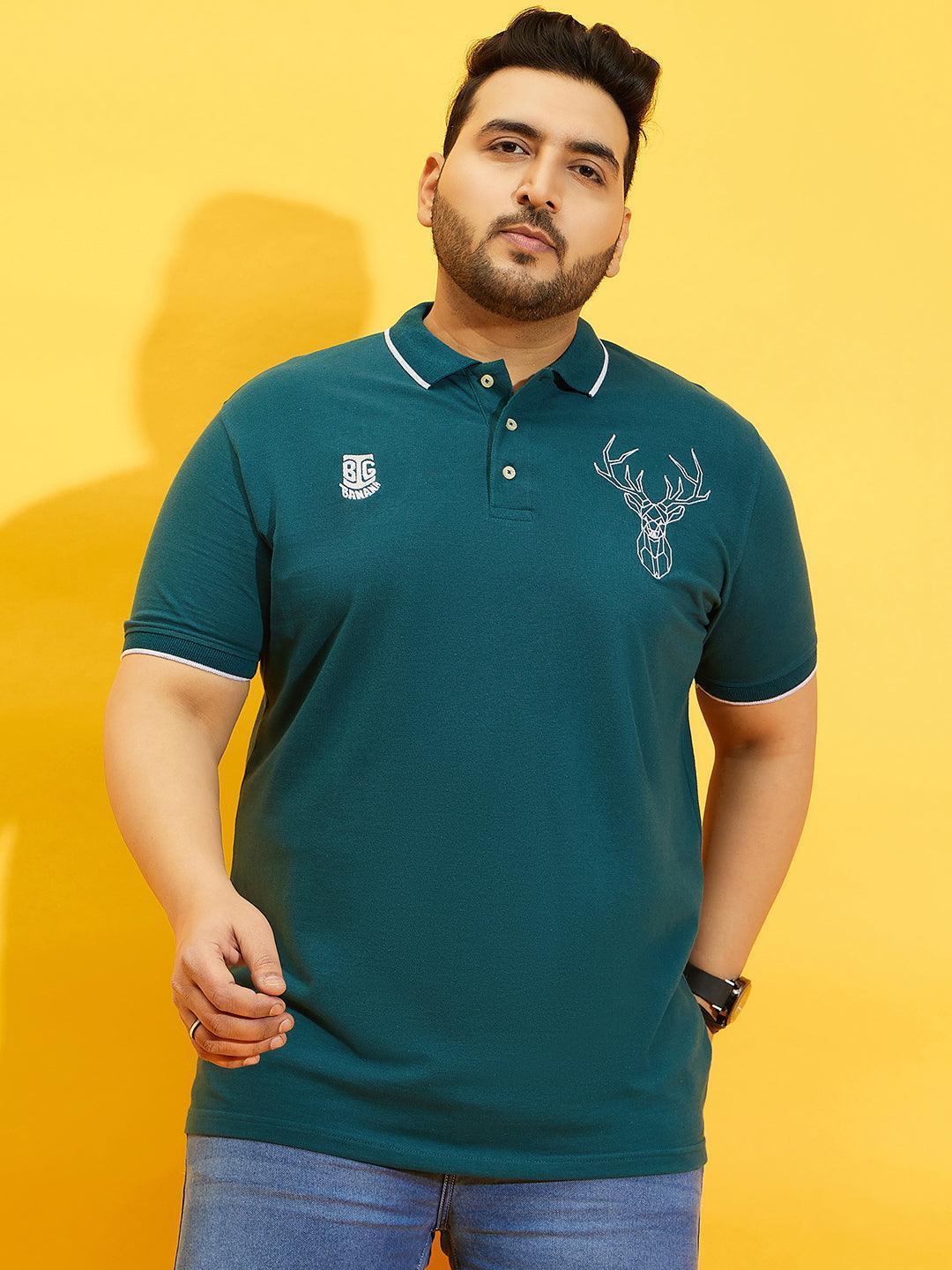 Men Plus Size Thom-Teal Solid Polo Tshirt - Image 3