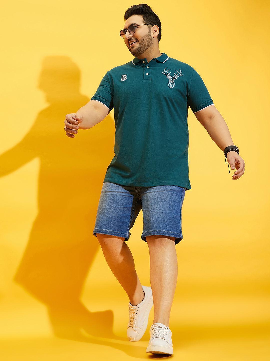 Men Plus Size Thom-Teal Solid Polo Tshirt - Image 4