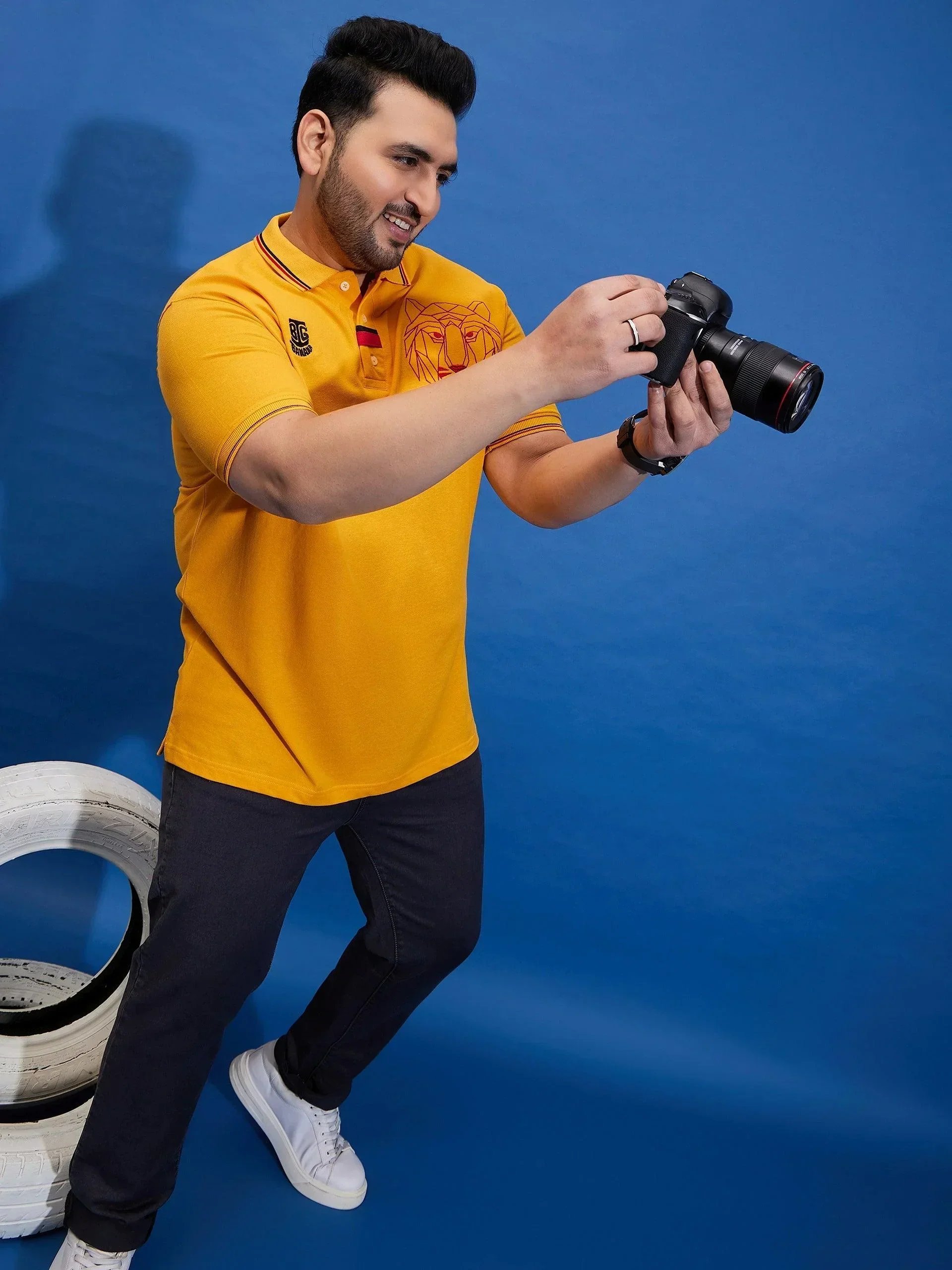 Men Plus Size Thom-Yellow Solid Polo Tshirt - Image 6