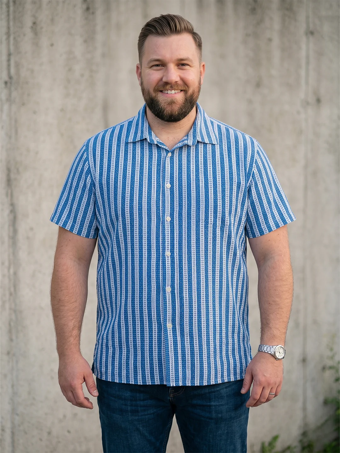 Men Plus Size Tidetrail Blue Striped Shirts - Image 2