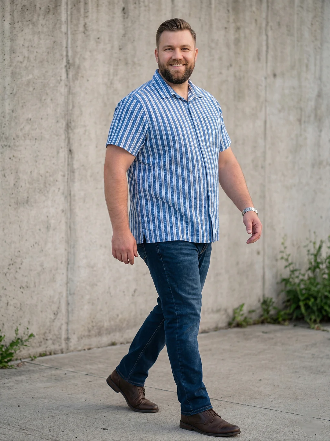 Men Plus Size Tidetrail Blue Striped Shirts - Image 3