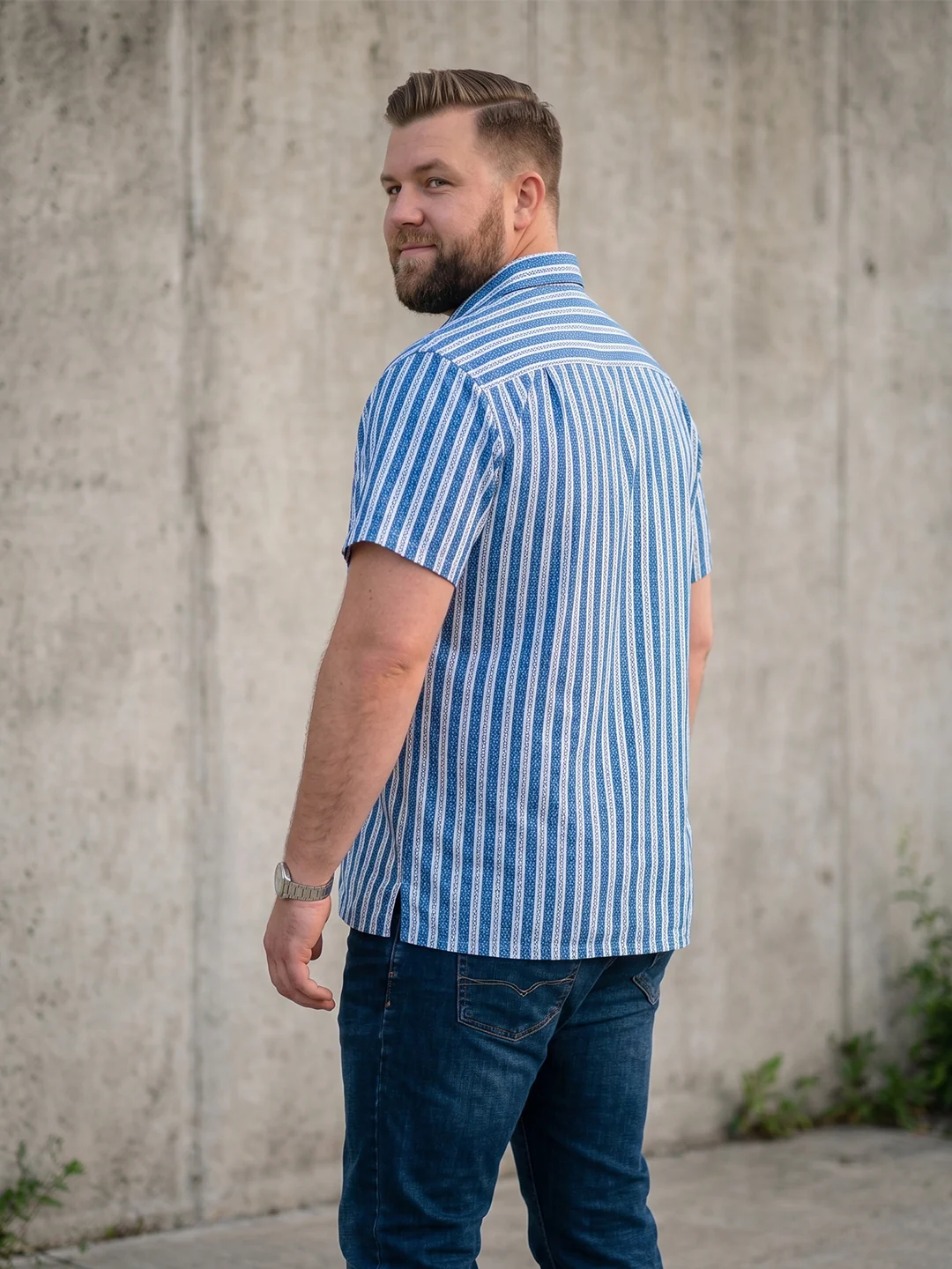 Men Plus Size Tidetrail Blue Striped Shirts - Image 4