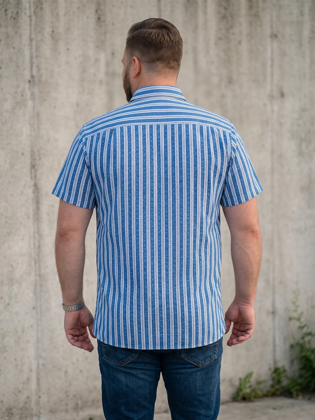 Men Plus Size Tidetrail Blue Striped Shirts - Image 5
