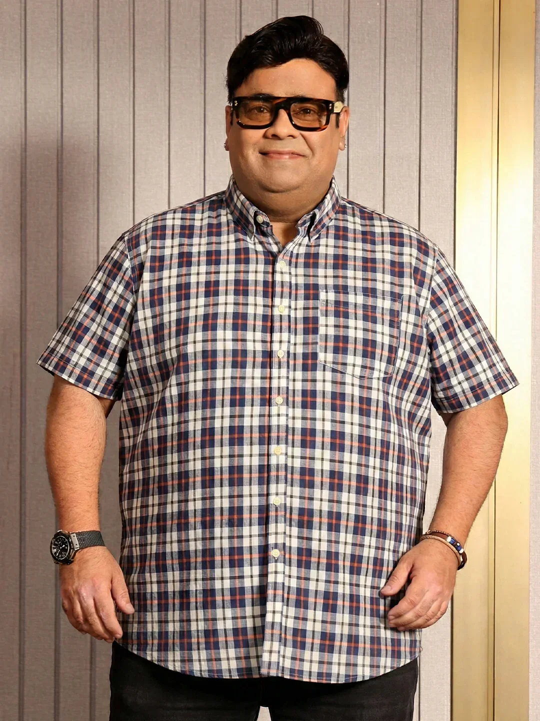 Men Plus Size Time Multicolor Checkered Casual Shirt