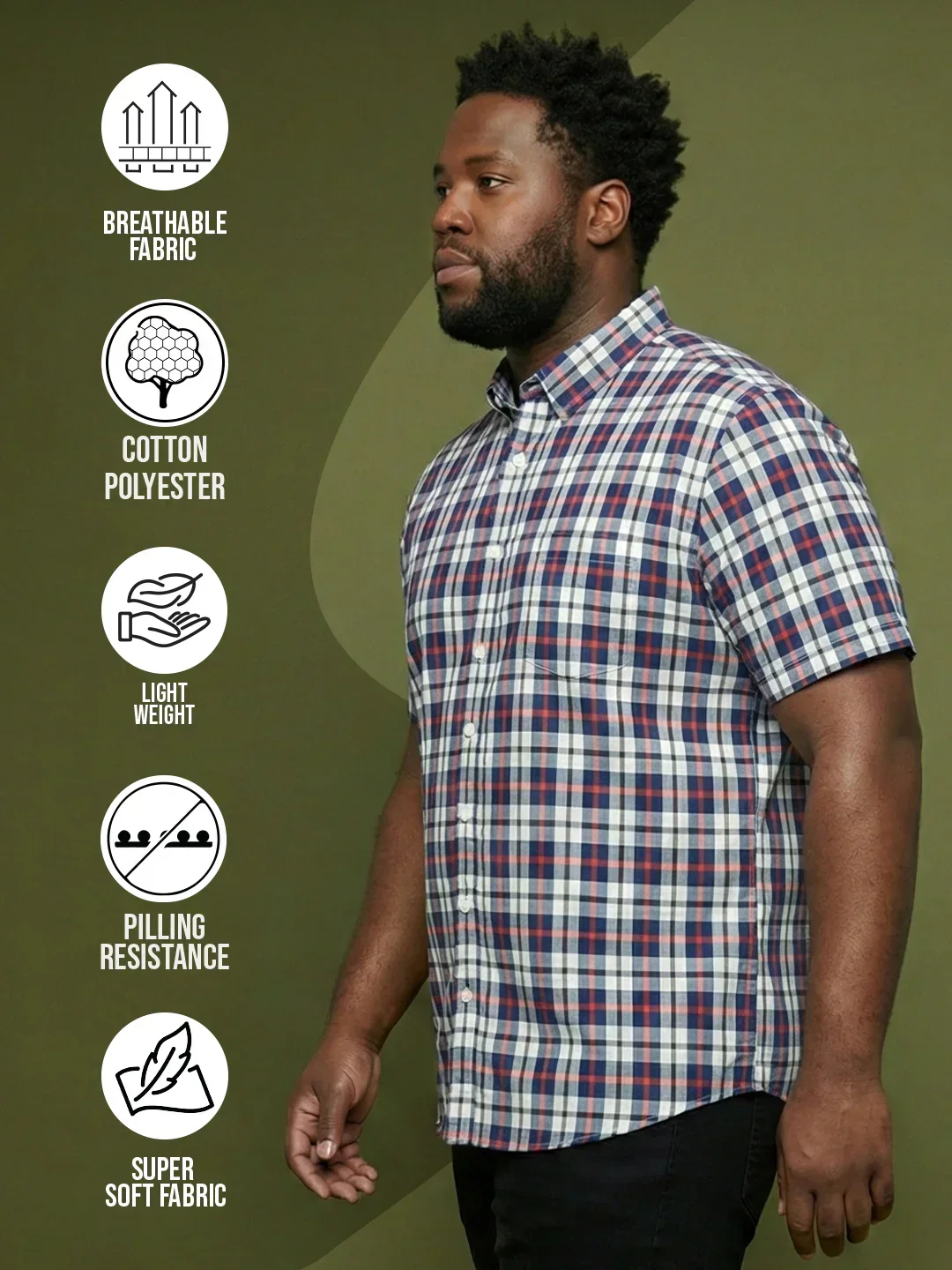 Men Plus Size Time Multicolor Checkered Casual Shirt - Image 2