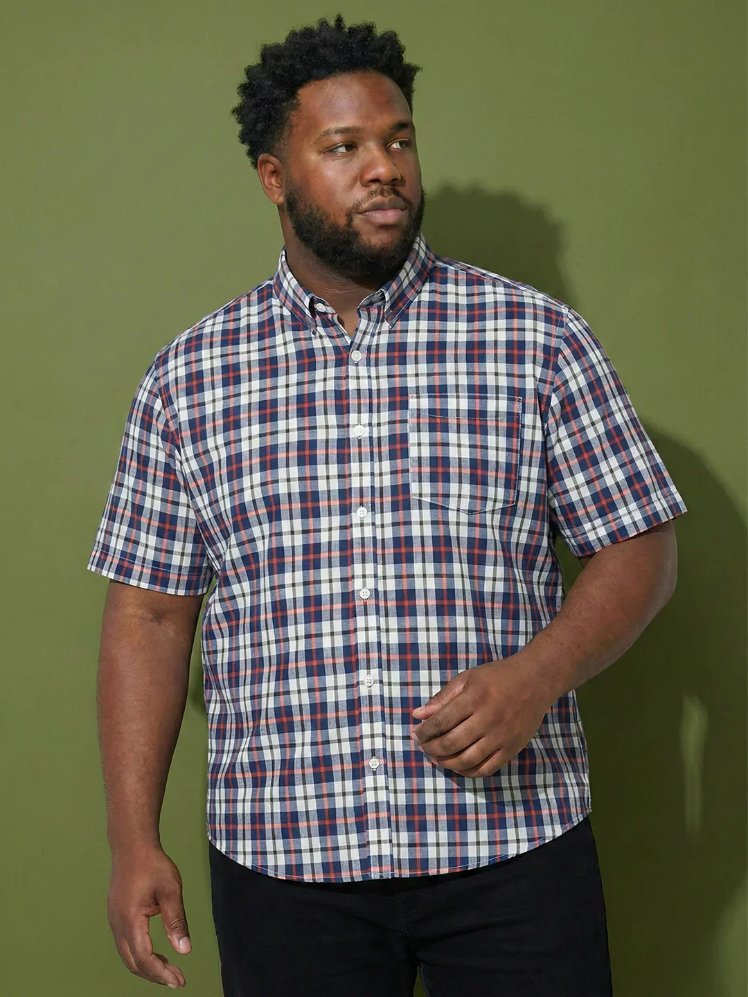 Men Plus Size Time Multicolor Checkered Casual Shirt - Image 5