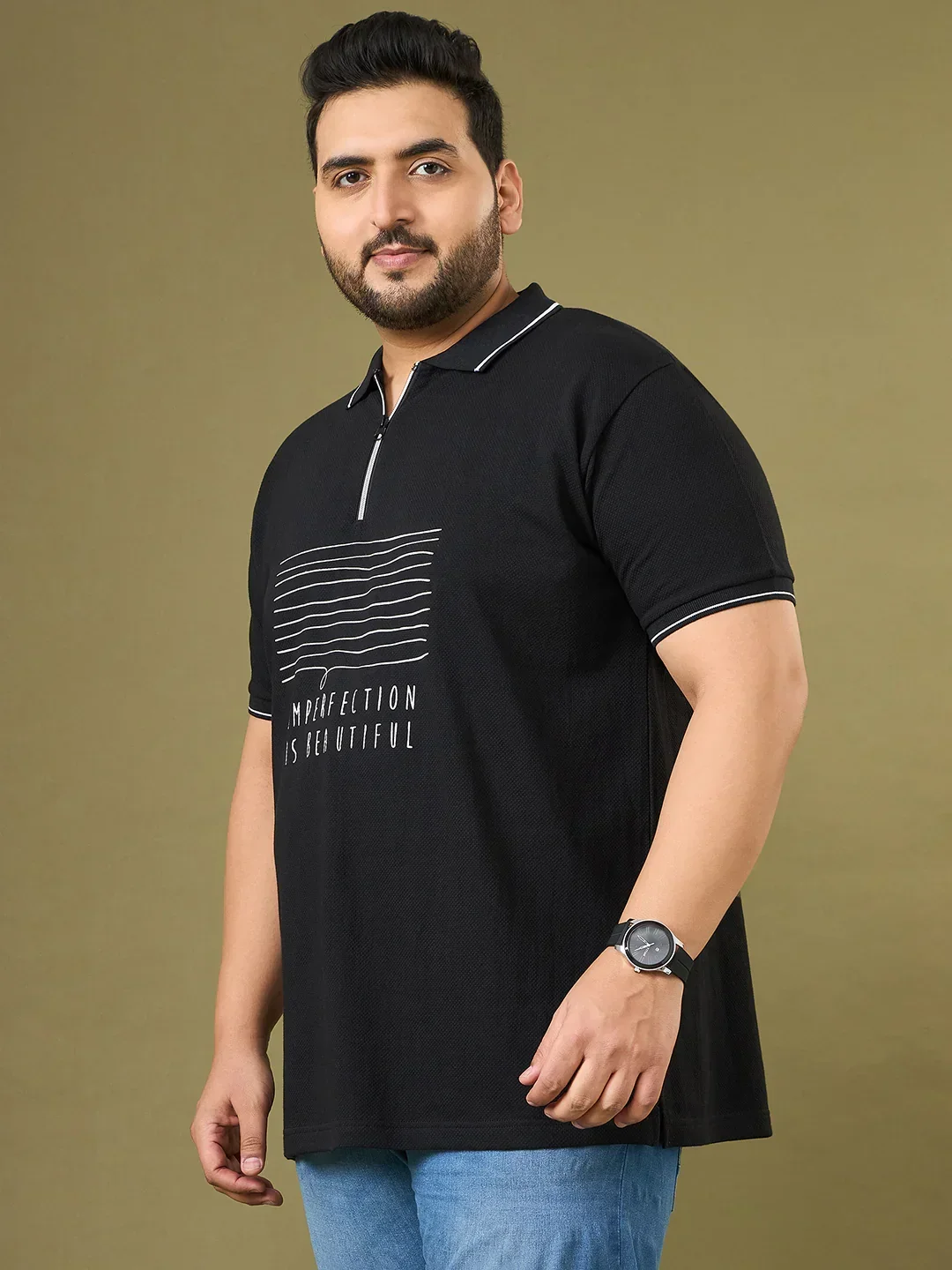 Men Plus Size Trace Black Printed Polo Tshirt - Image 3