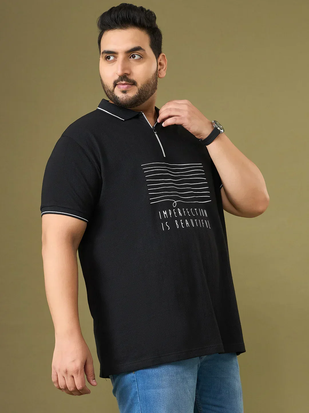 Men Plus Size Trace Black Printed Polo Tshirt - Image 4