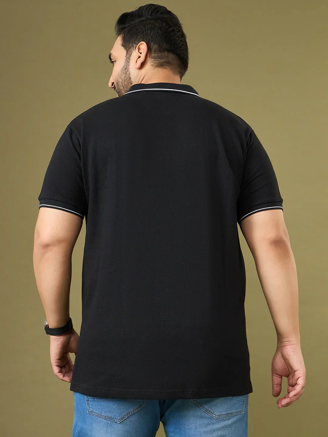 Men Plus Size Trace Black Printed Polo Tshirt - Image 5