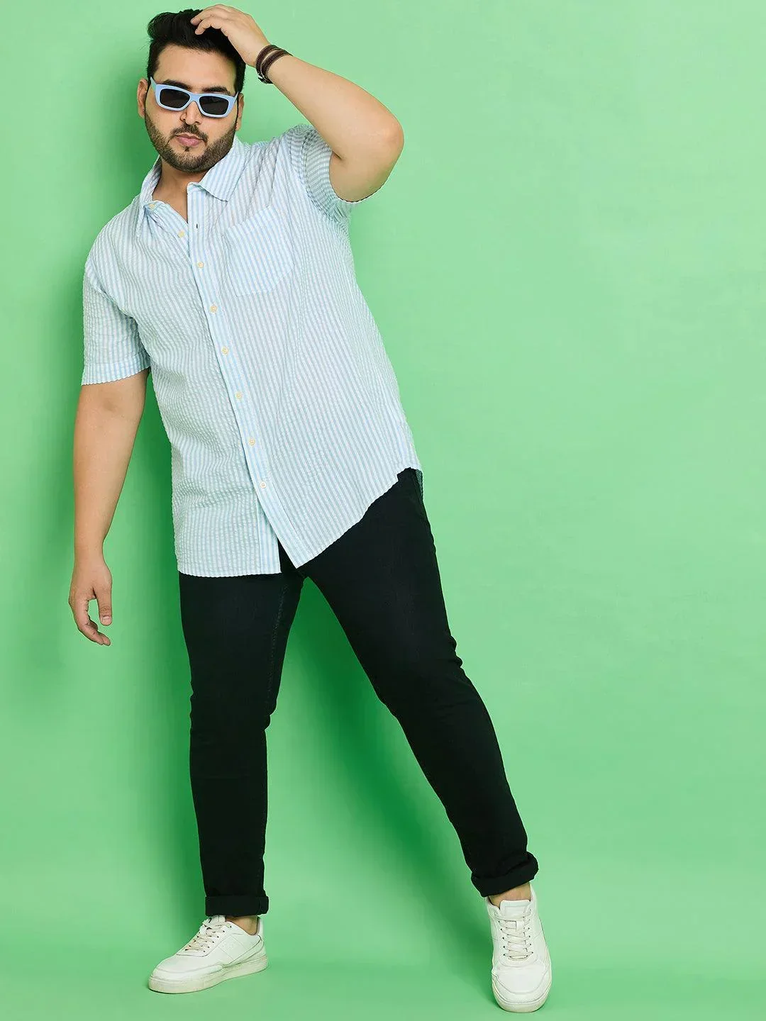 Men Plus Size Trani-Blue Striped Shirt - Image 2