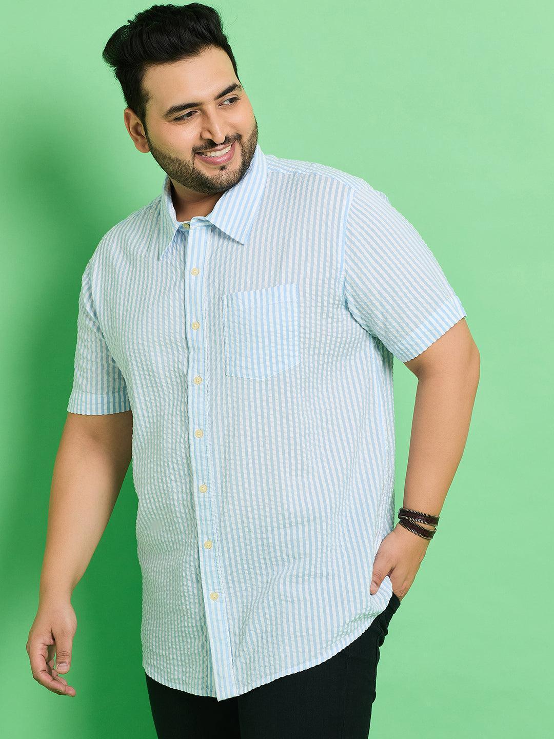 Men Plus Size Trani-Blue Striped Shirt - Image 3