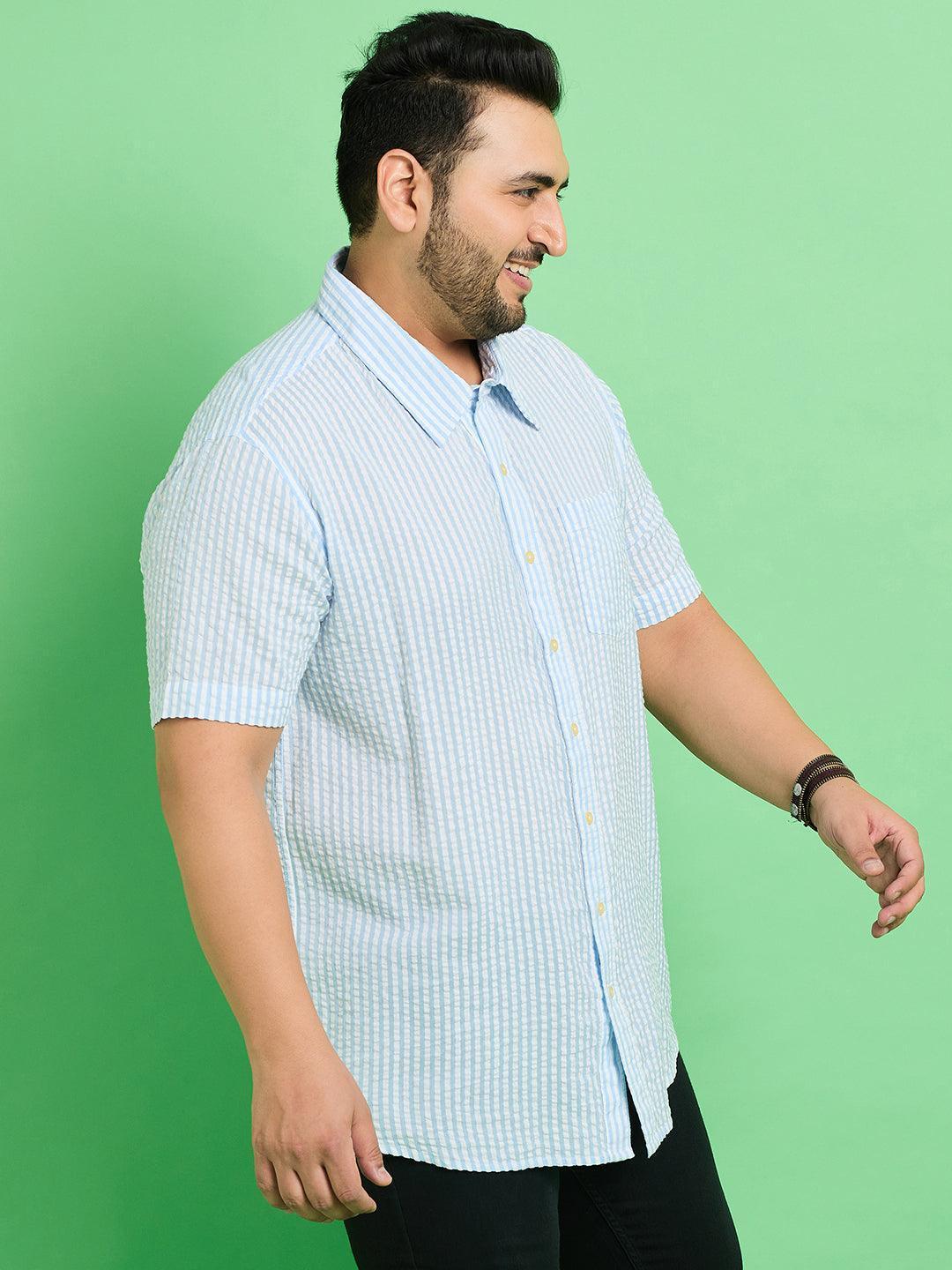 Men Plus Size Trani-Blue Striped Shirt - Image 4