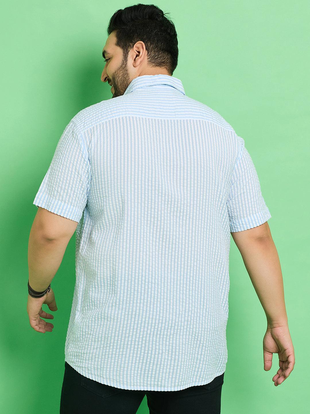 Men Plus Size Trani-Blue Striped Shirt - Image 5
