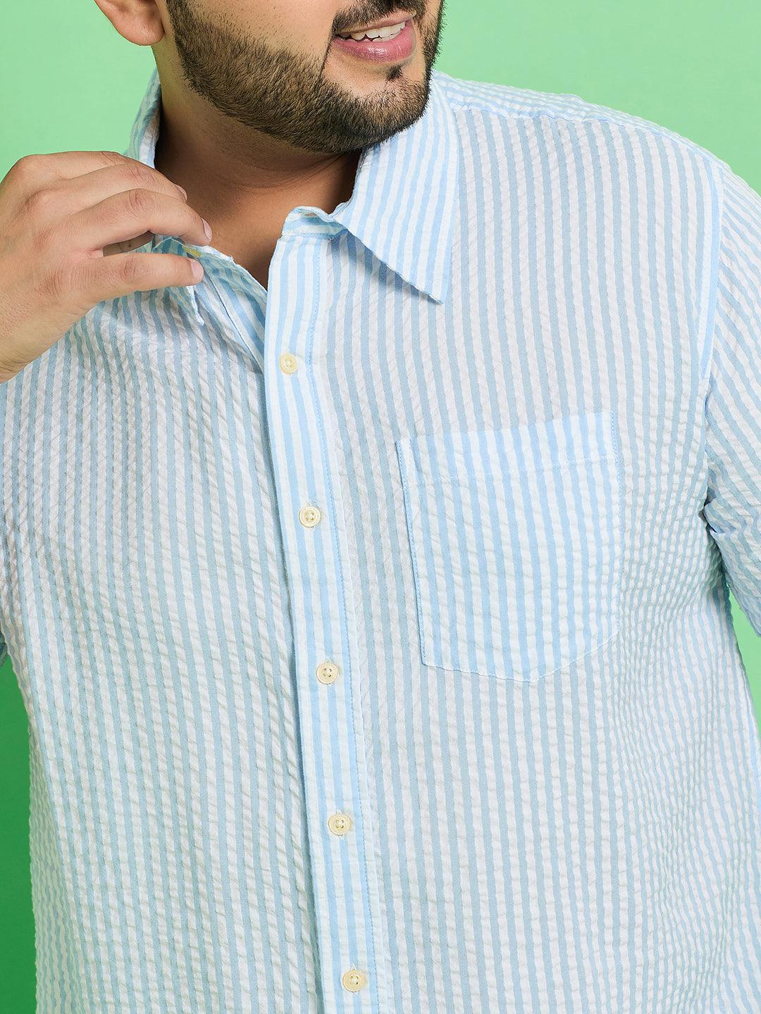 Men Plus Size Trani-Blue Striped Shirt - Image 6