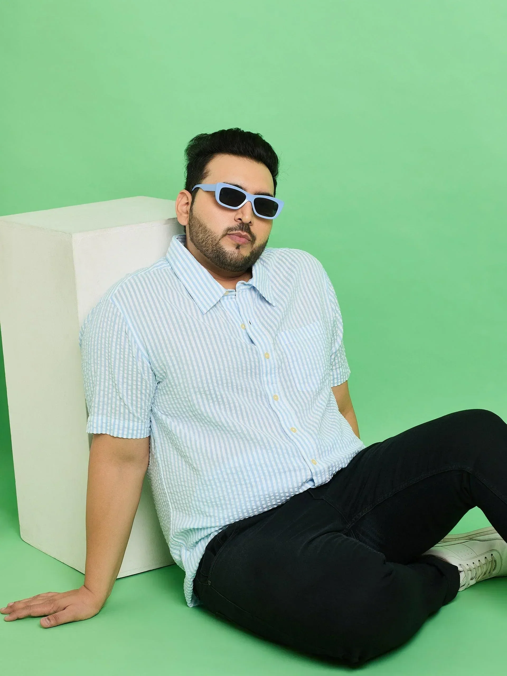 Men Plus Size Trani-Blue Striped Shirt - Image 7