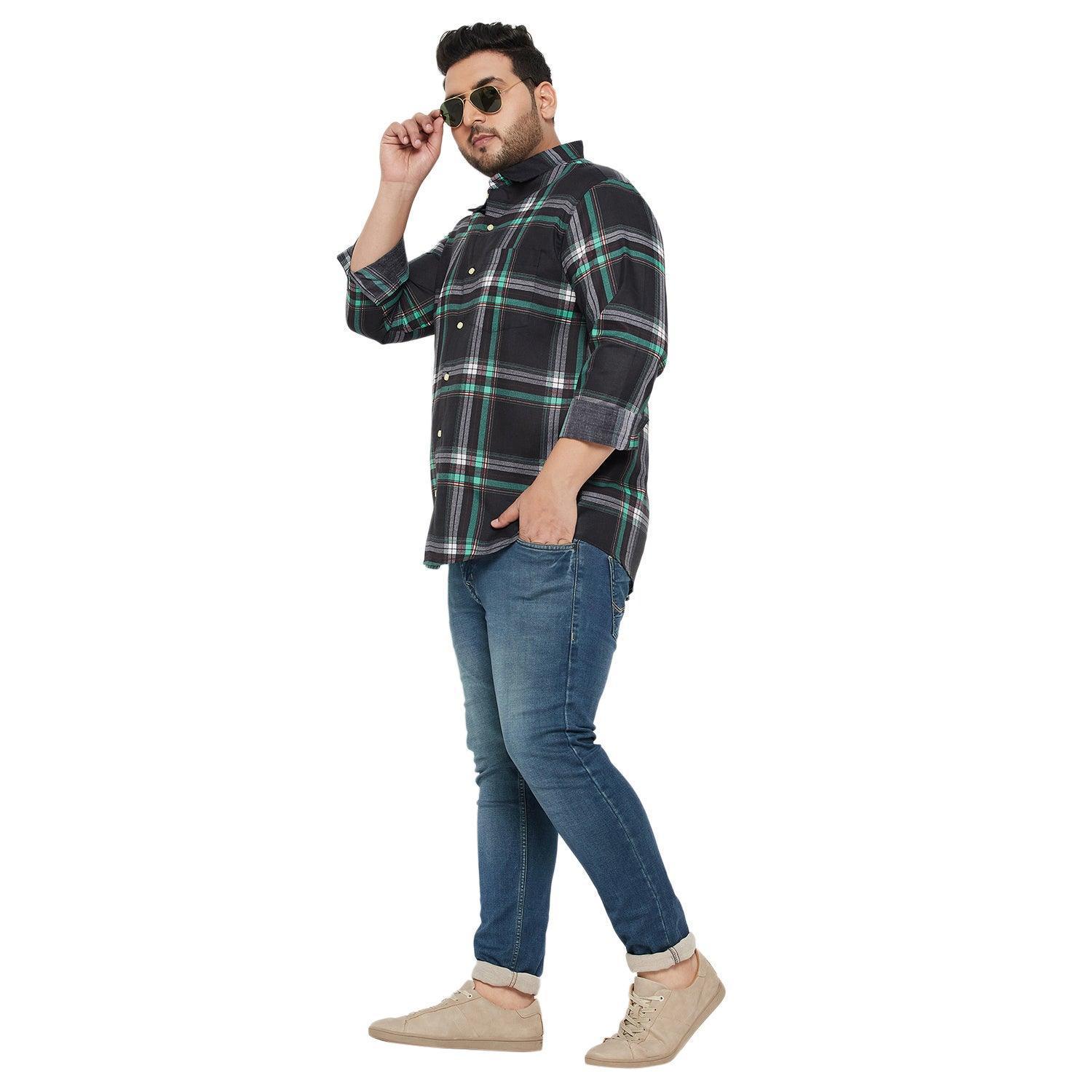 Men Plus Size Treat-Black Check Shirt - Image 2