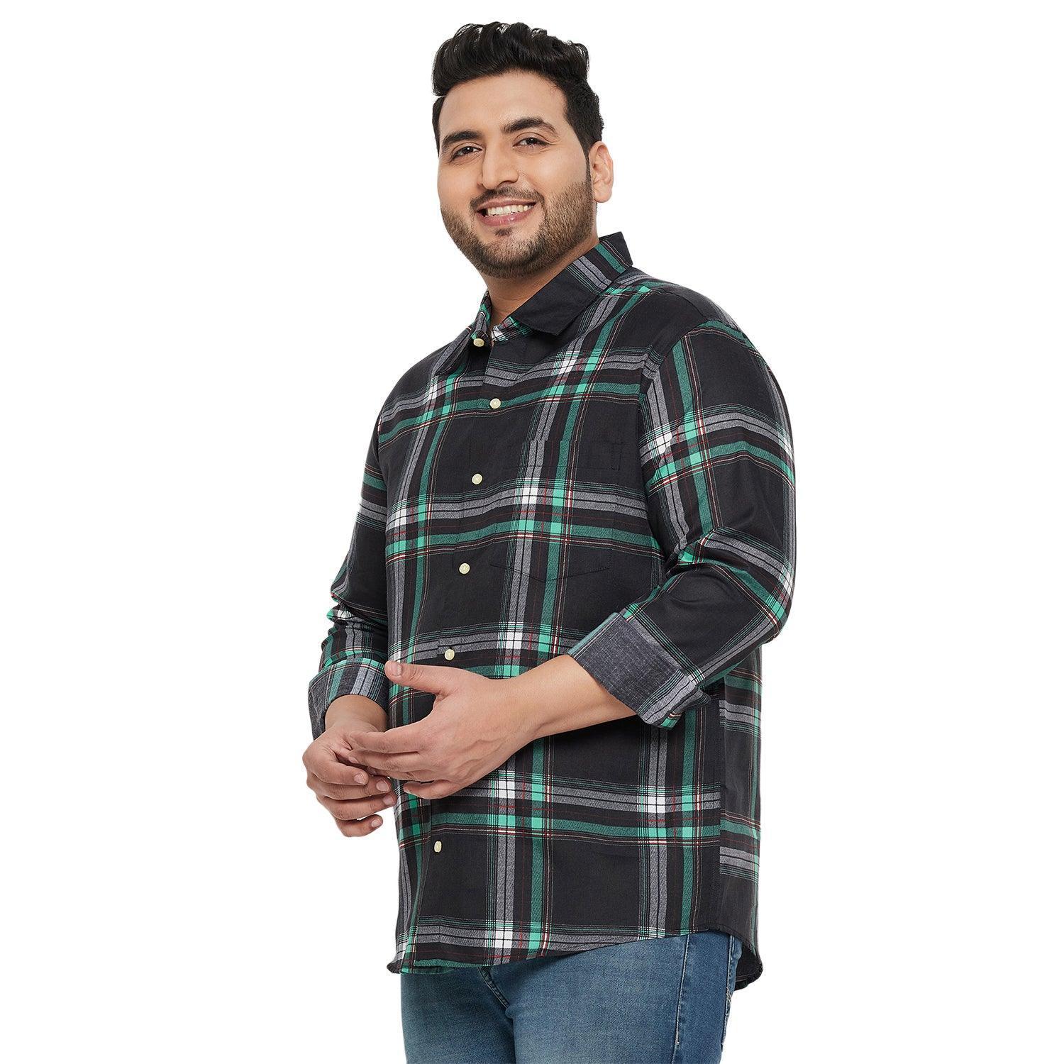 Men Plus Size Treat-Black Check Shirt - Image 3