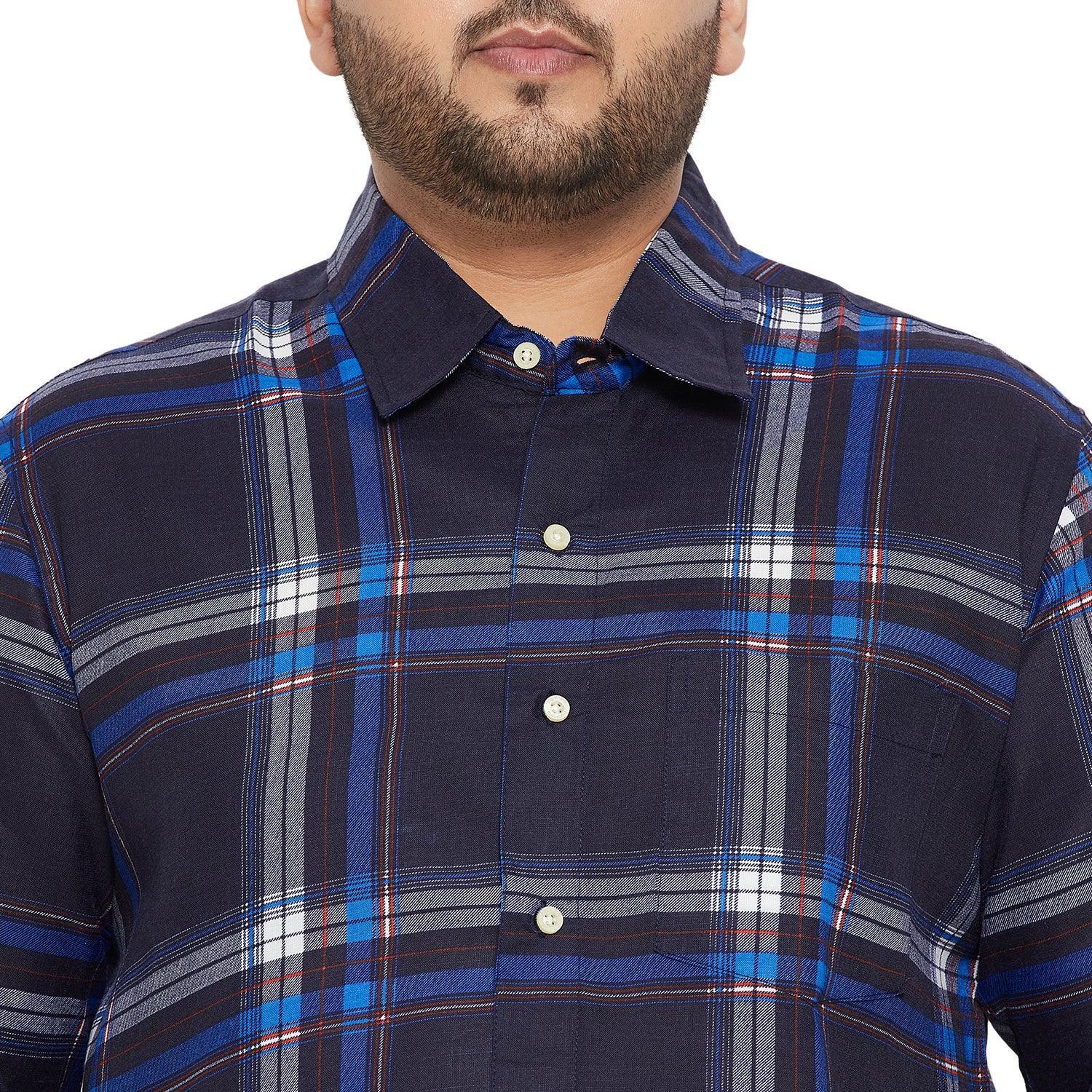 Men Plus Size Treat-Blue Check Shirt - Image 6