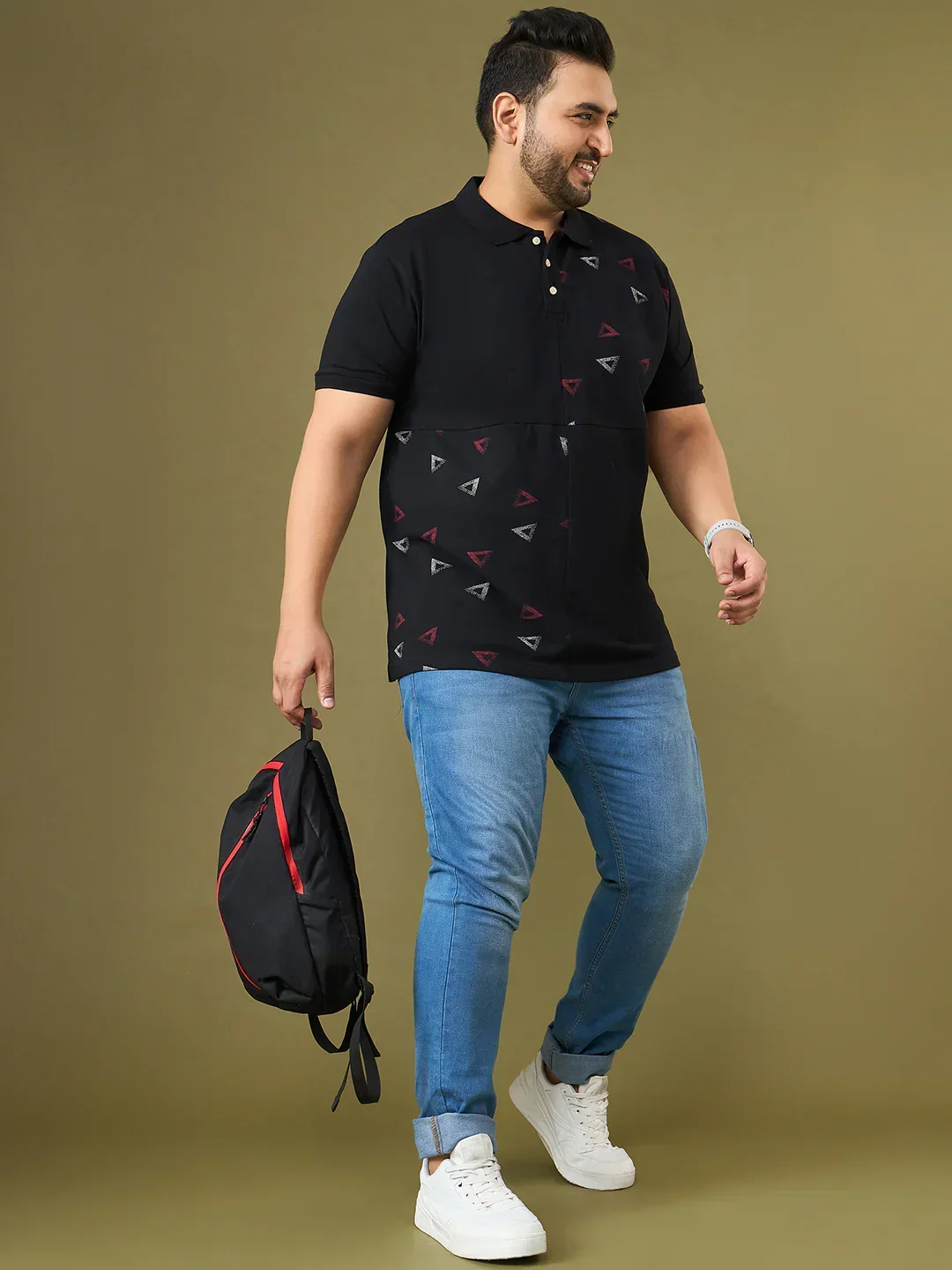 Men Plus Size Trivex Black Printed Polo Tshirt - Image 2