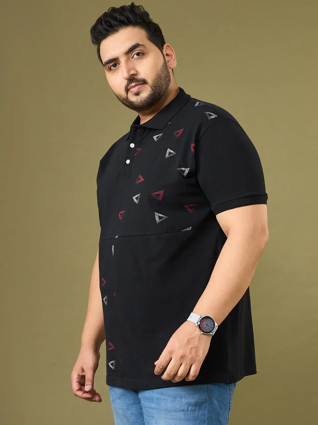 Men Plus Size Trivex Black Printed Polo Tshirt - Image 3