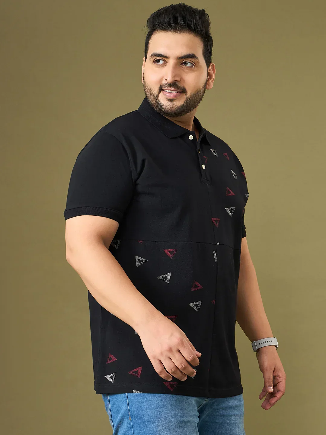 Men Plus Size Trivex Black Printed Polo Tshirt - Image 4