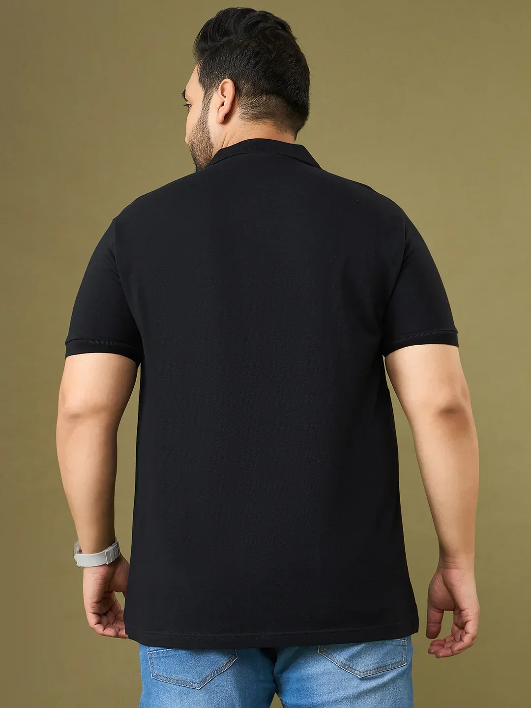 Men Plus Size Trivex Black Printed Polo Tshirt - Image 5