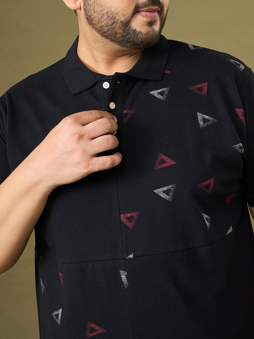 Men Plus Size Trivex Black Printed Polo Tshirt - Image 6