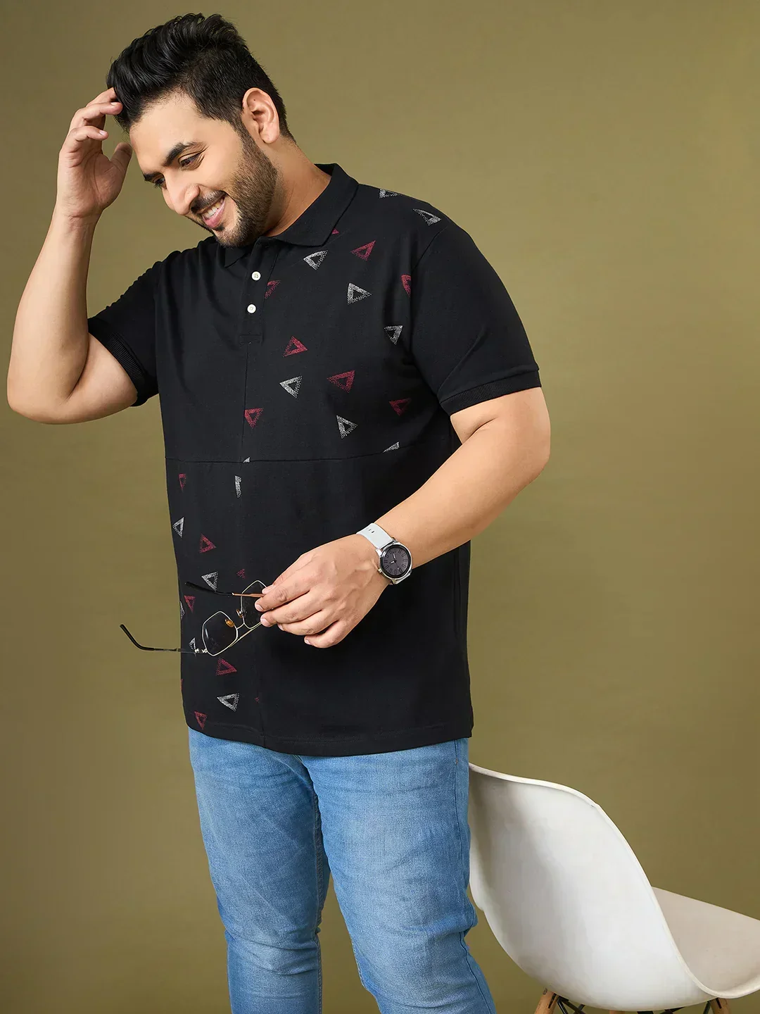 Men Plus Size Trivex Black Printed Polo Tshirt - Image 7